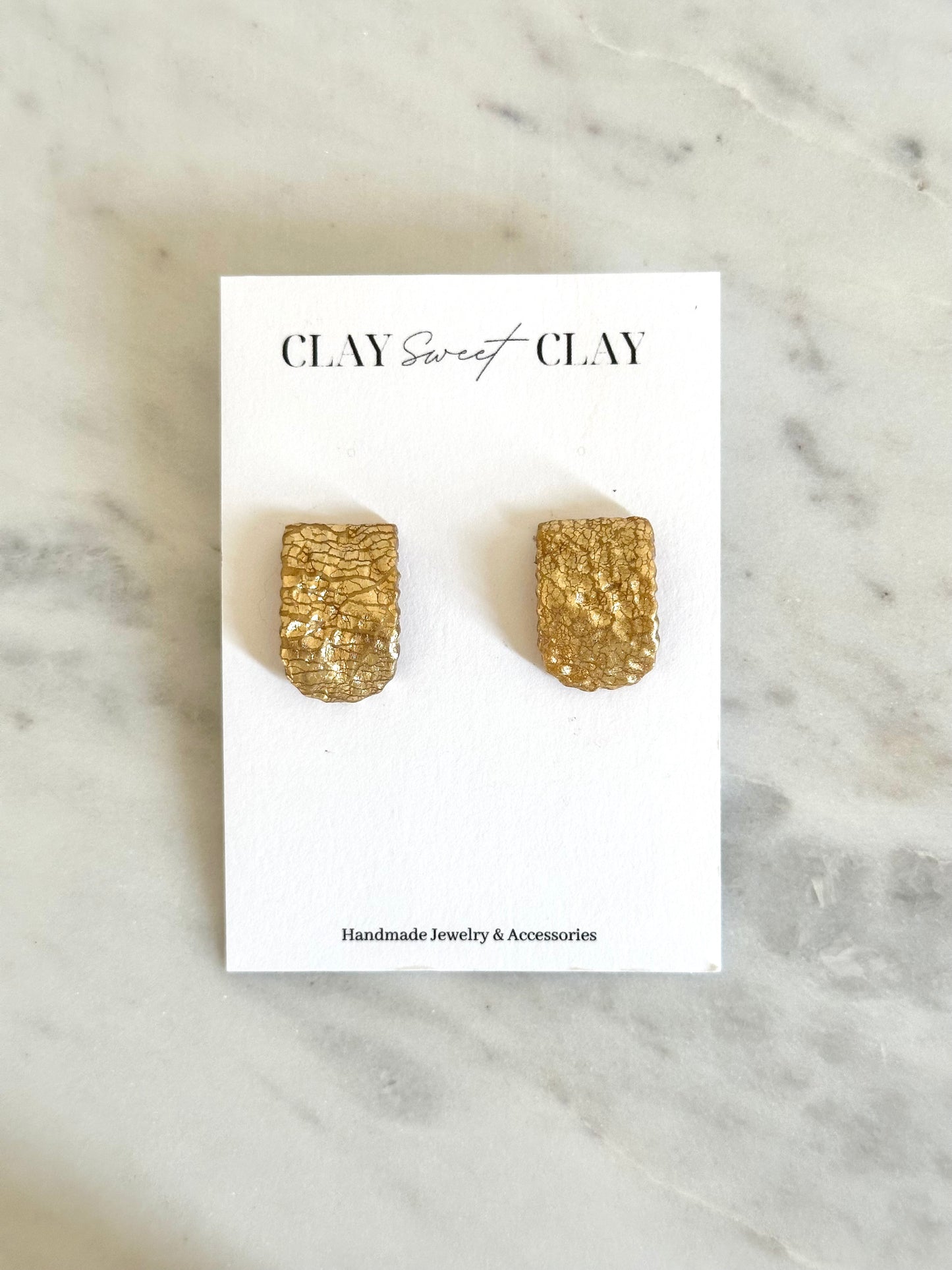 Gold Clay Stud Earrings - Rectangular