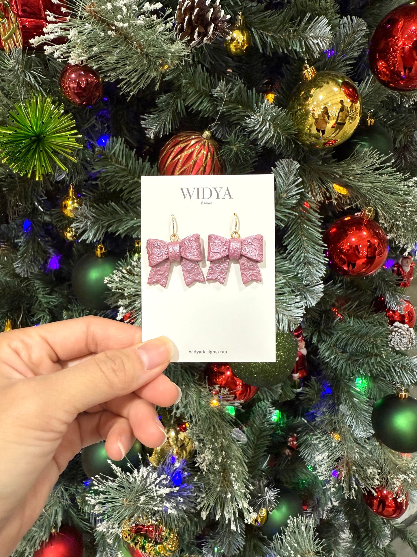 Pink Bow Shimmery Lace Textured Earrings