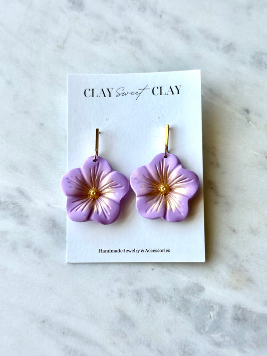 Flower Dangle Earrings - Purple