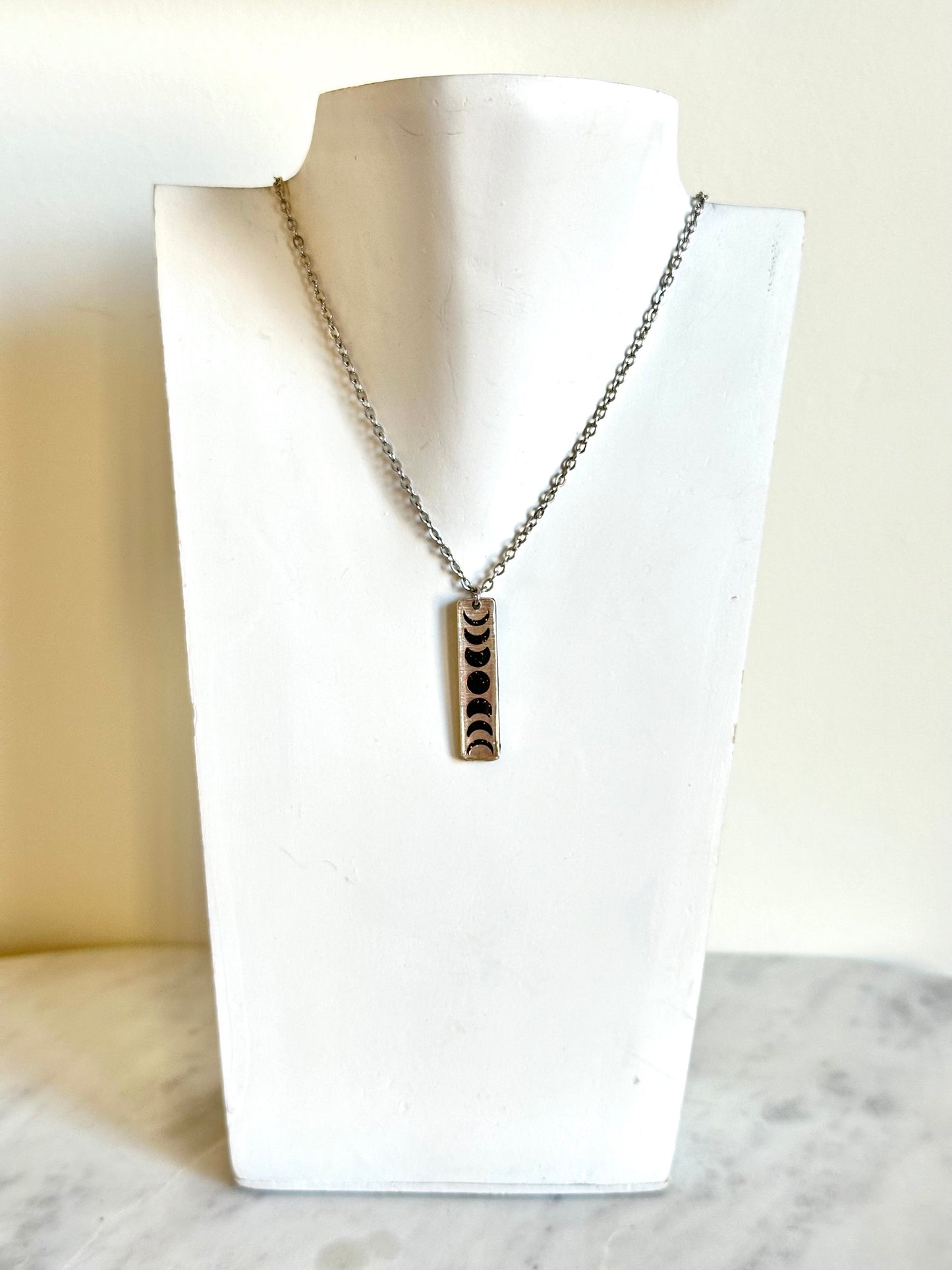 Moon Phase Necklace - Silver & Black