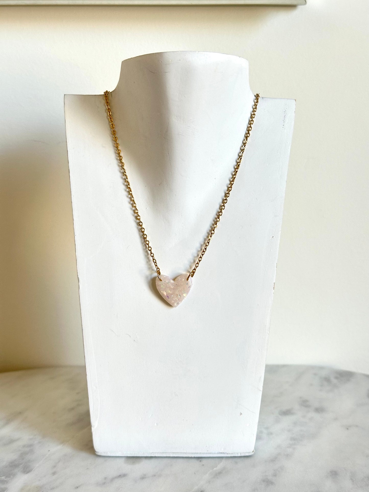 White Opal Necklace - Heart