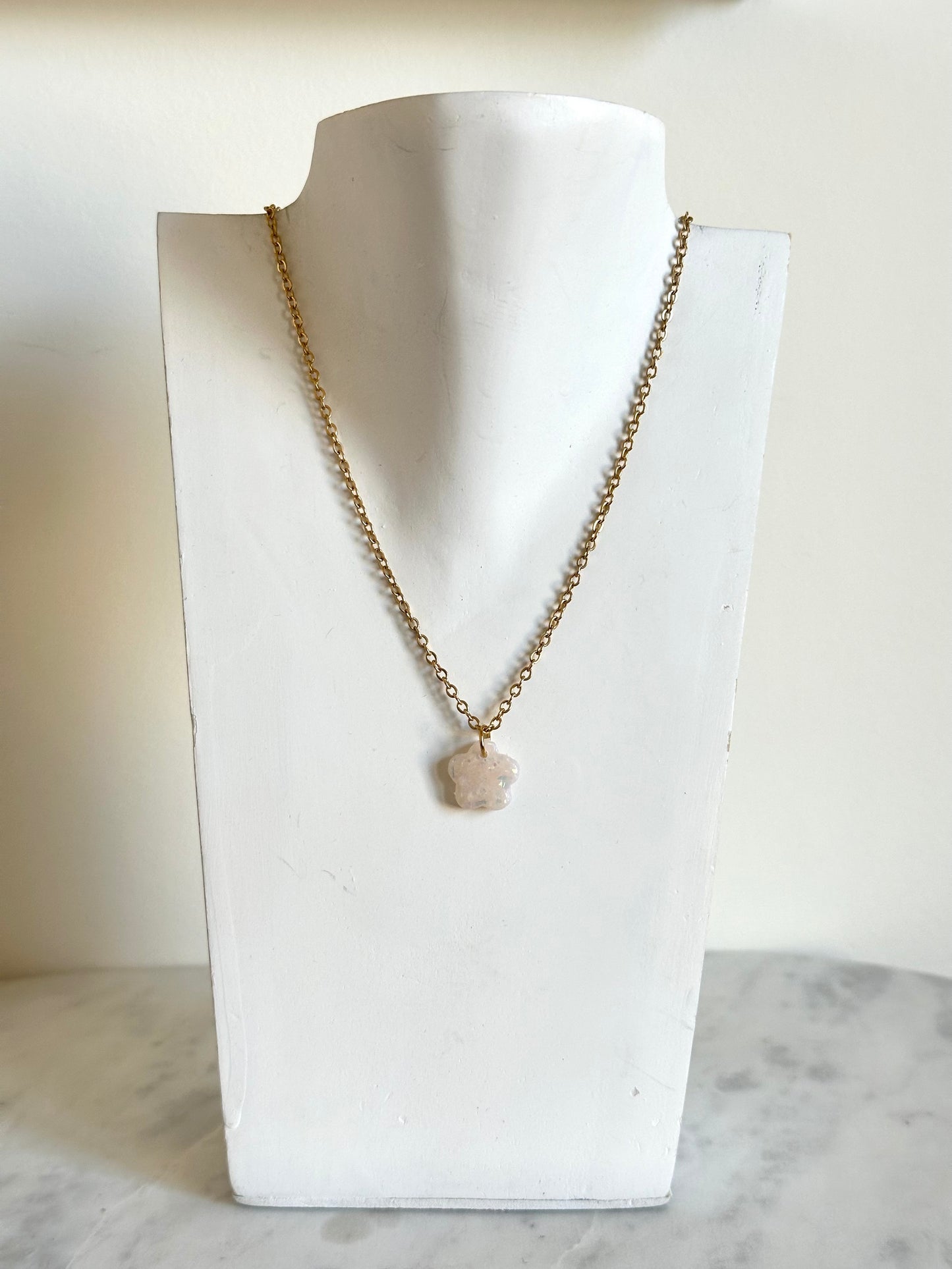 White Opal Necklace - Dainty Flower