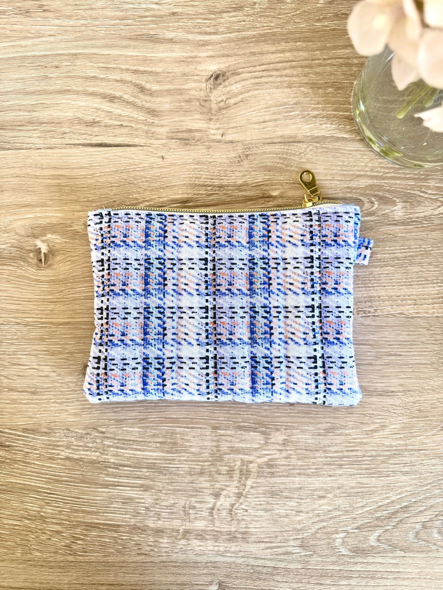 Tweed Print Small Pouch - Blue