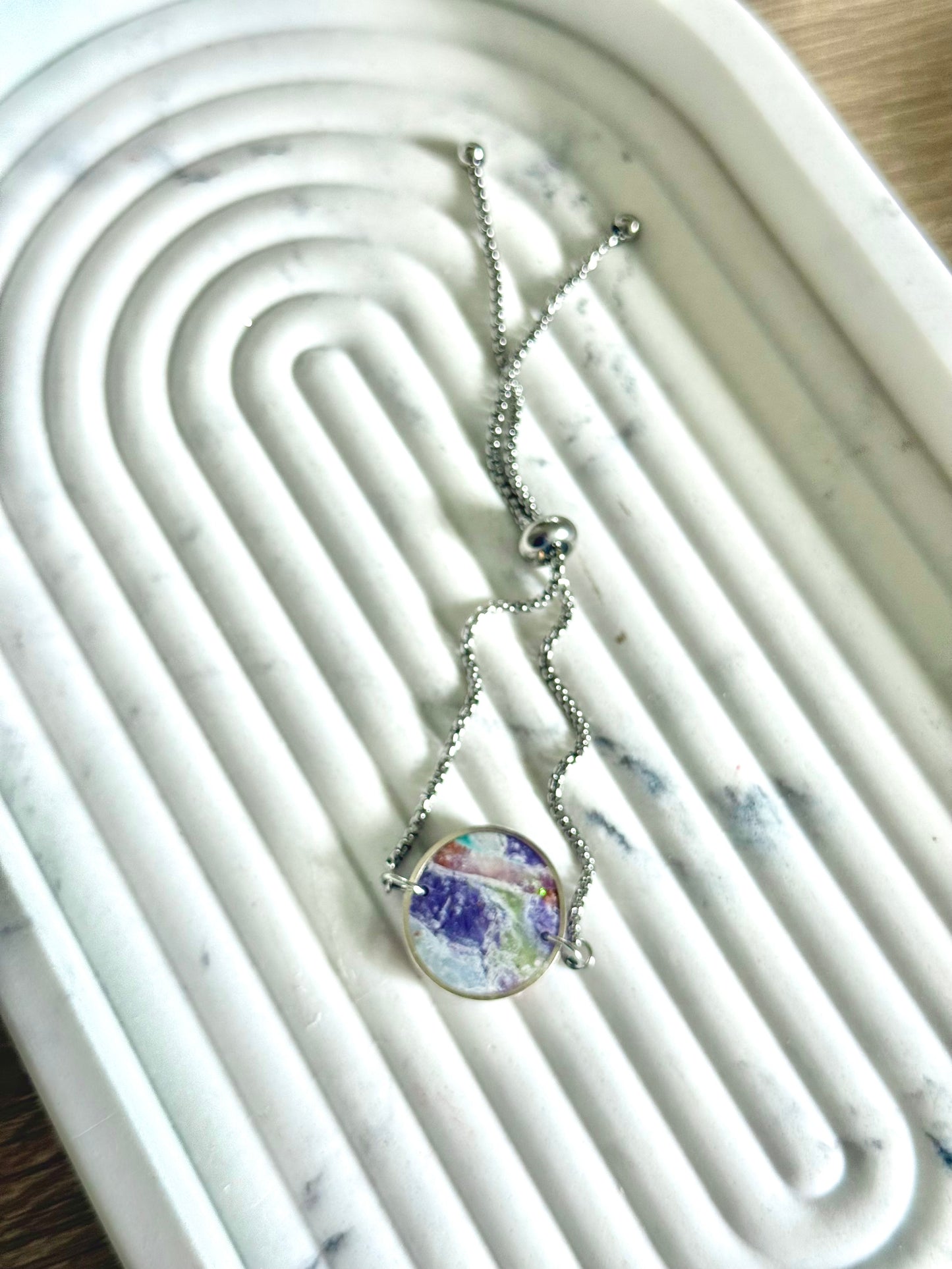 Mixed Purple Agate Bracelet - Round & Silver