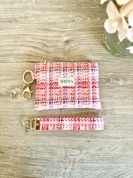 Tweed Print Keychain Wallet - Orange