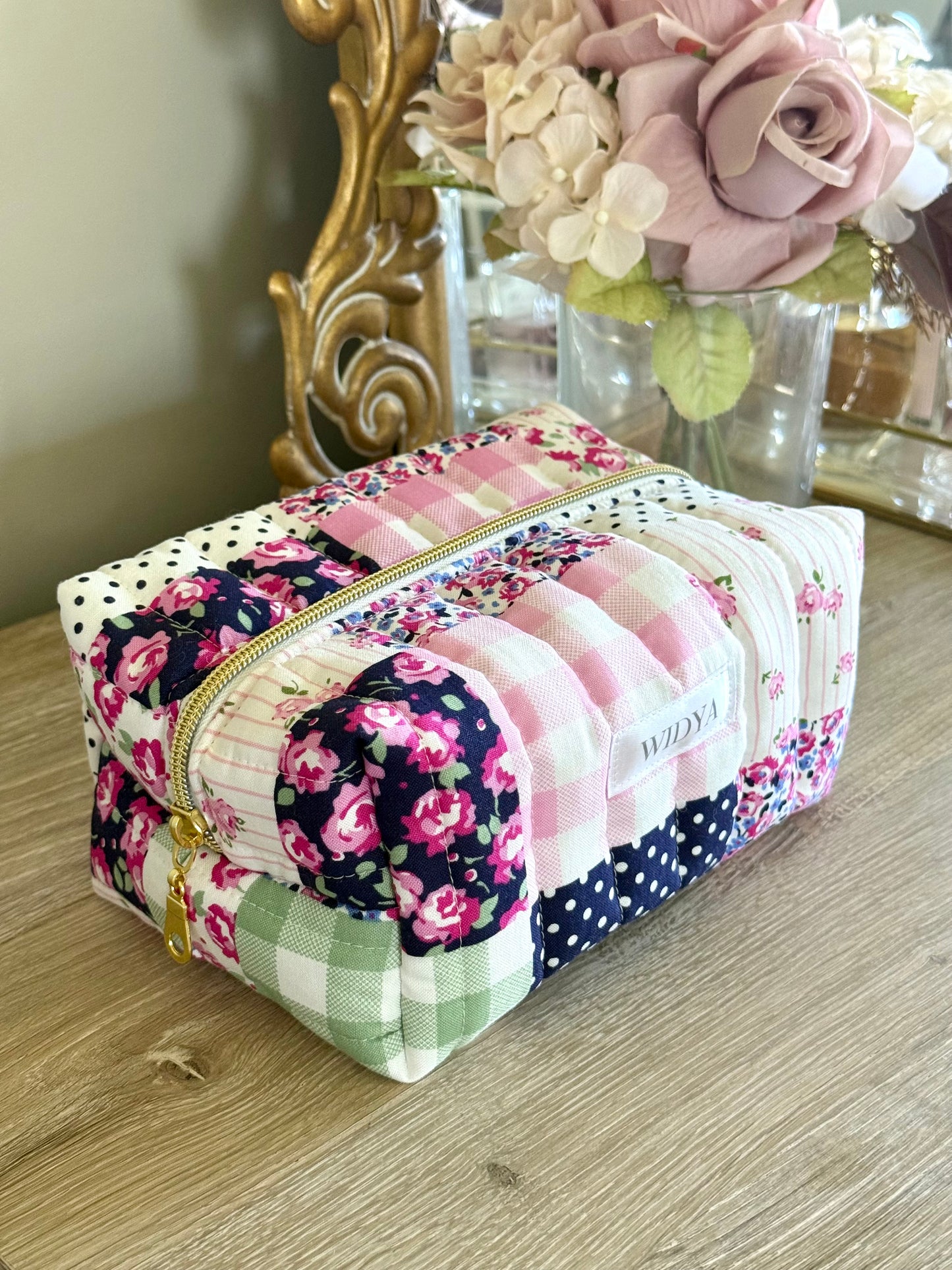 Pink Floral & Vintage Patchwork Travel Pouch