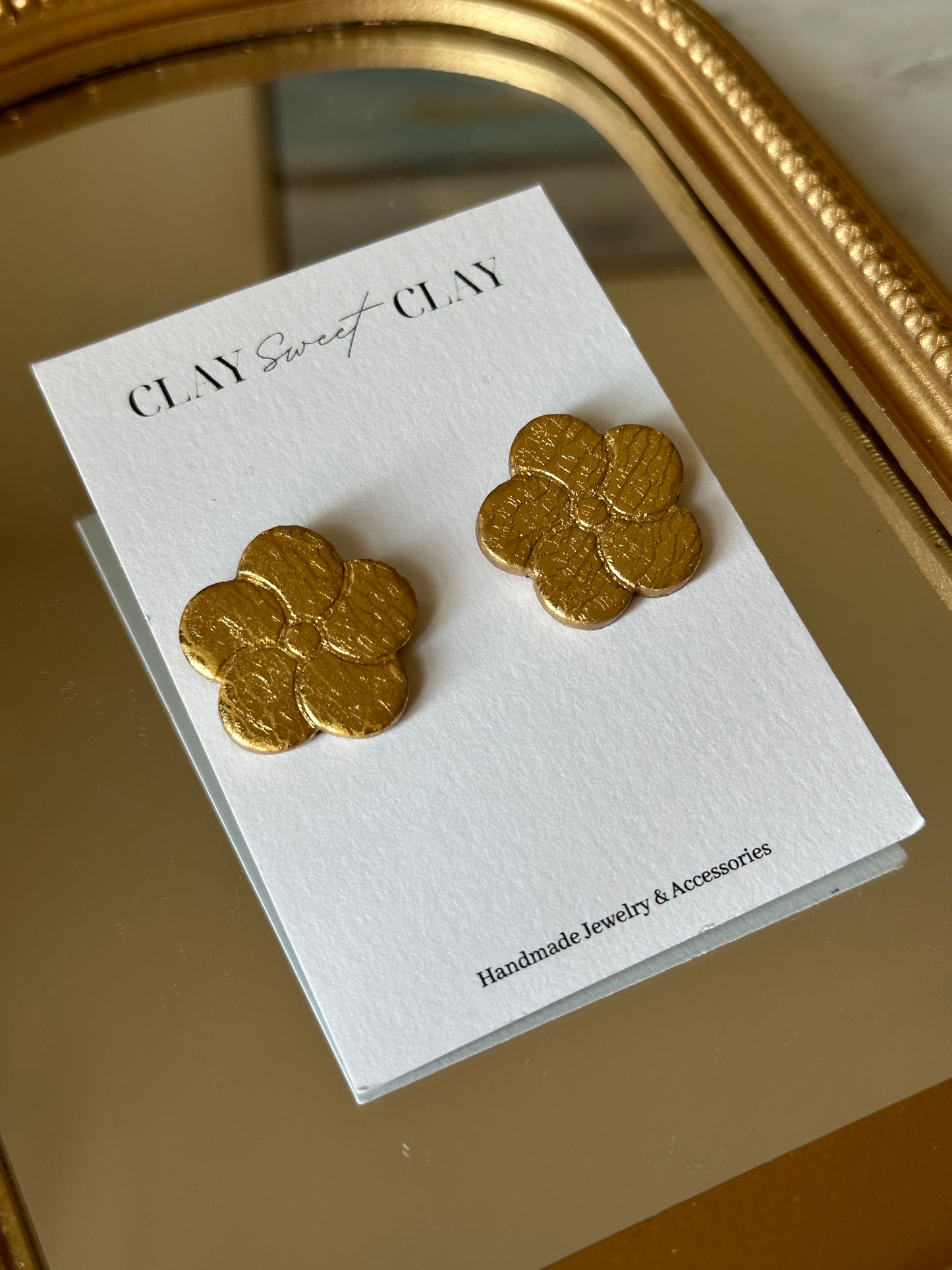 Gold Clay Stud Earrings - Flower