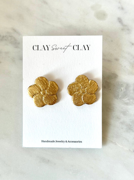 Gold Clay Stud Earrings - Flower