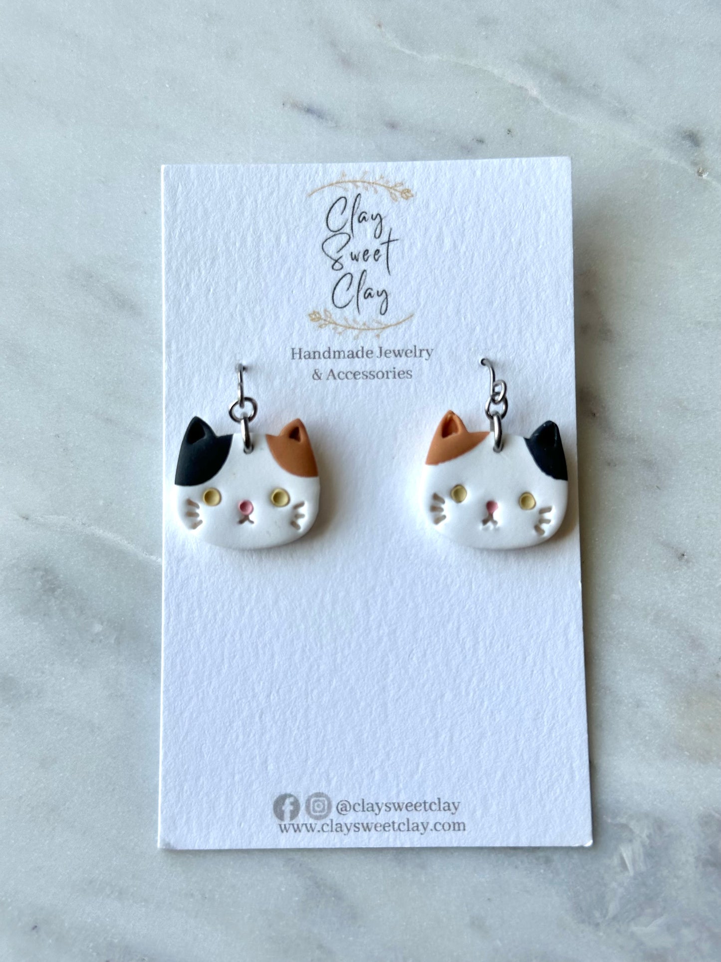 Calico Cat Dangle Earrings