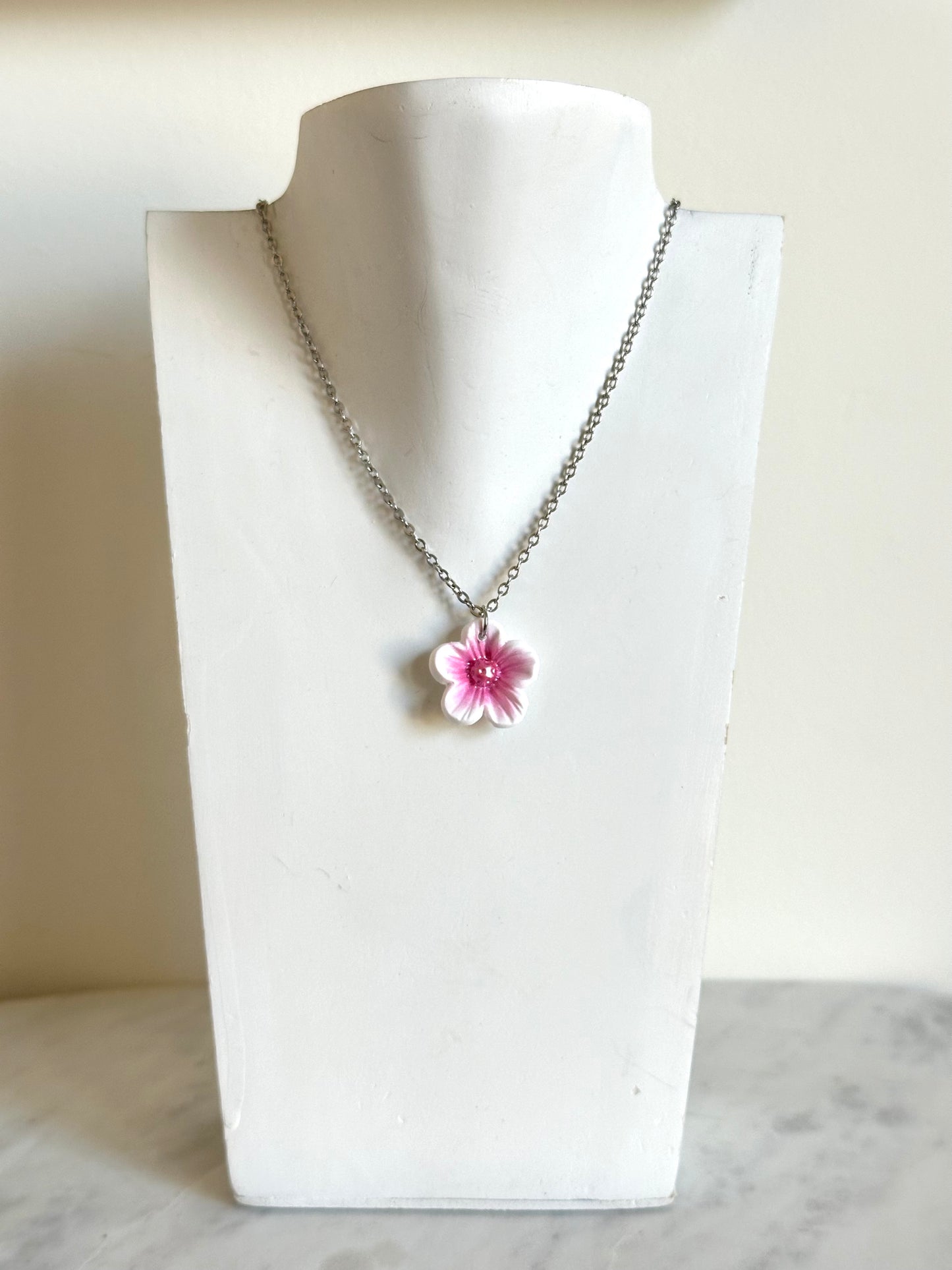 Flower Necklace - White & Pink