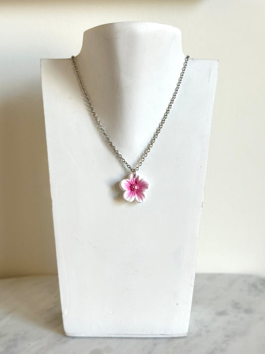 Flower Necklace - White & Pink