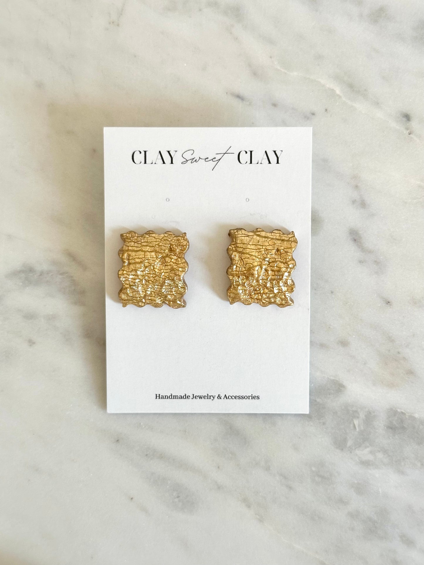 Gold Clay Stud Earrings - Wavy Edge