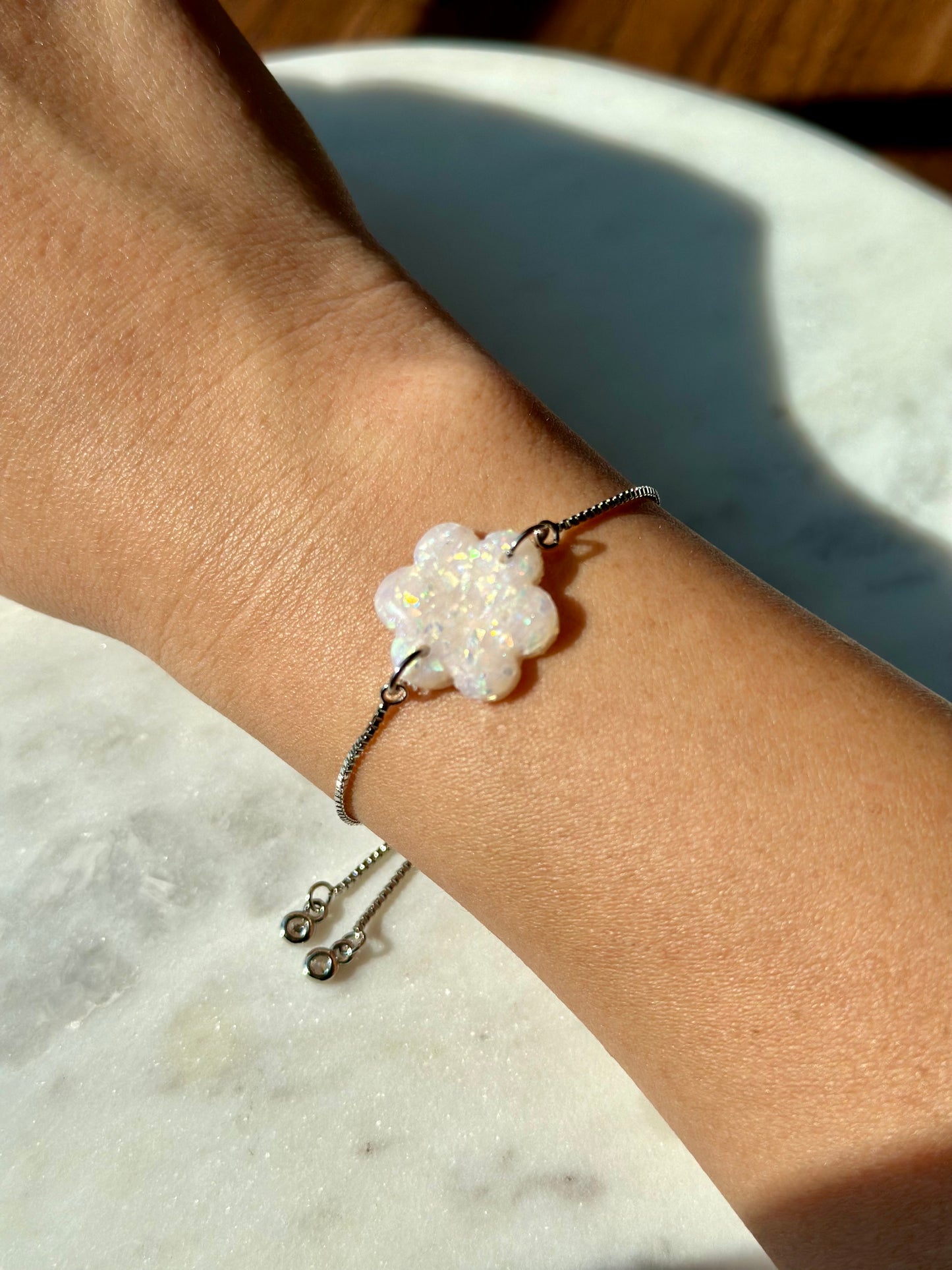 White Opal Bracelet - Flower