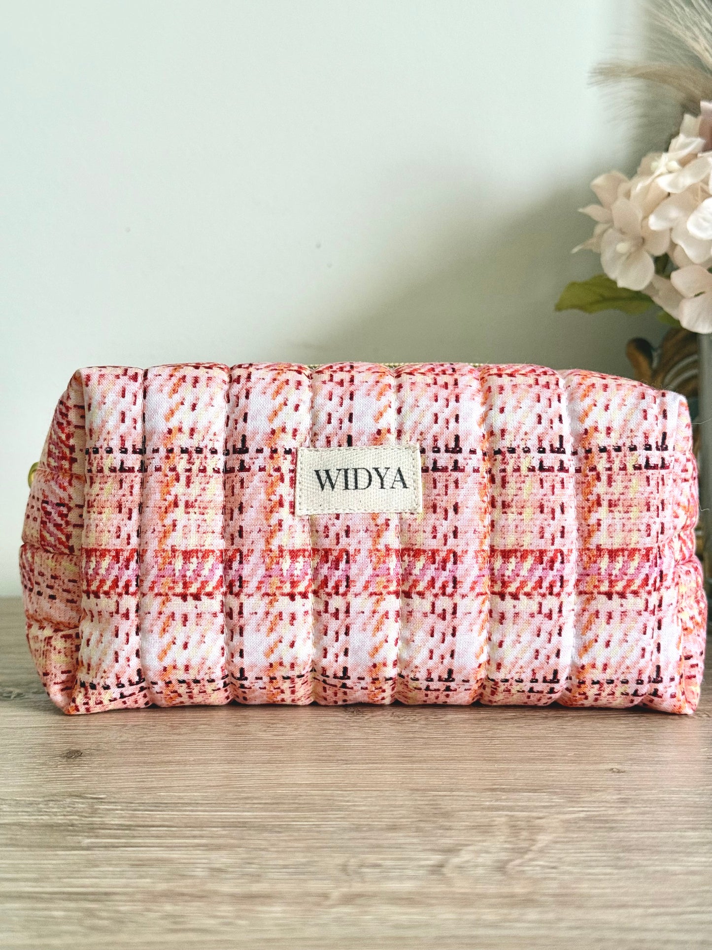 Tweed Print Makeup Bag - Orange