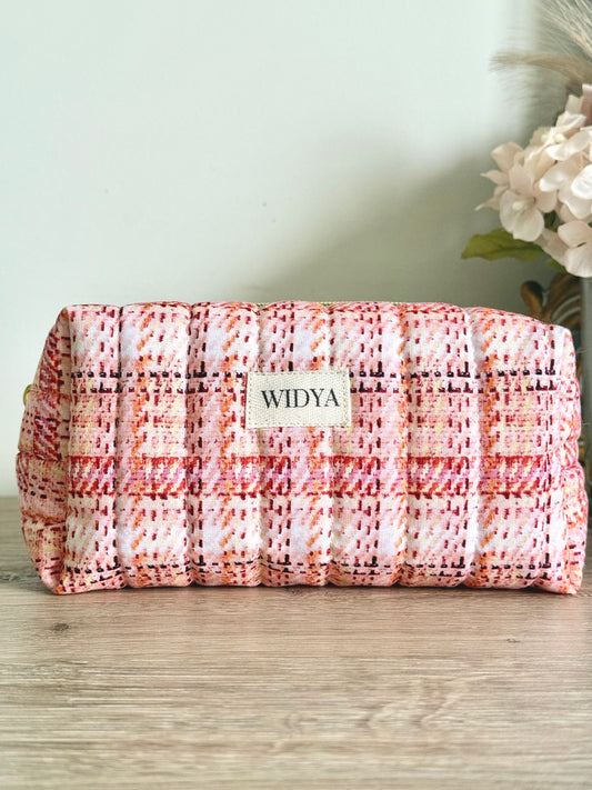 Tweed Print Makeup Bag - Orange