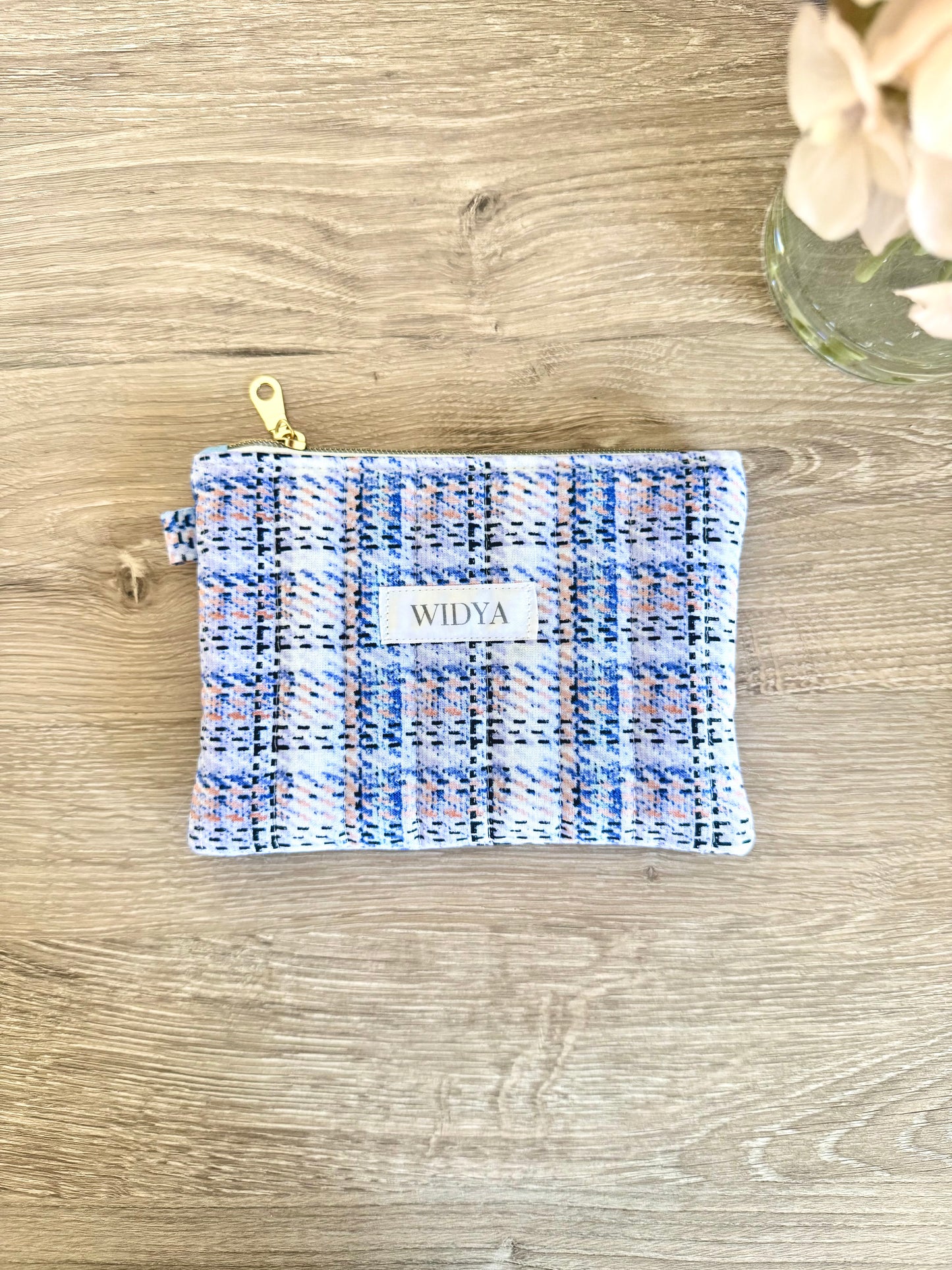 Tweed Print Small Pouch - Blue