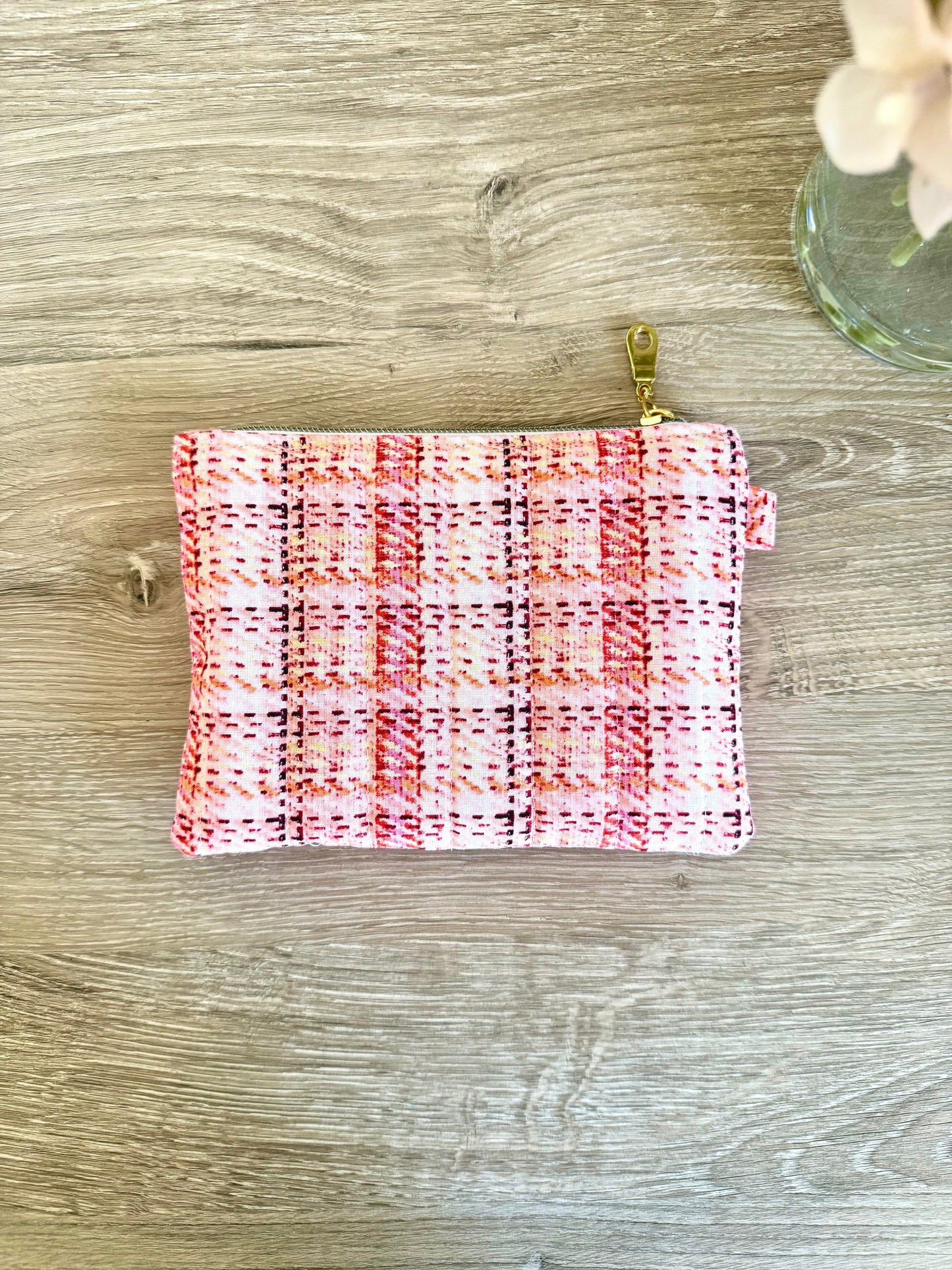 Tweed Print Small Pouch - Orange