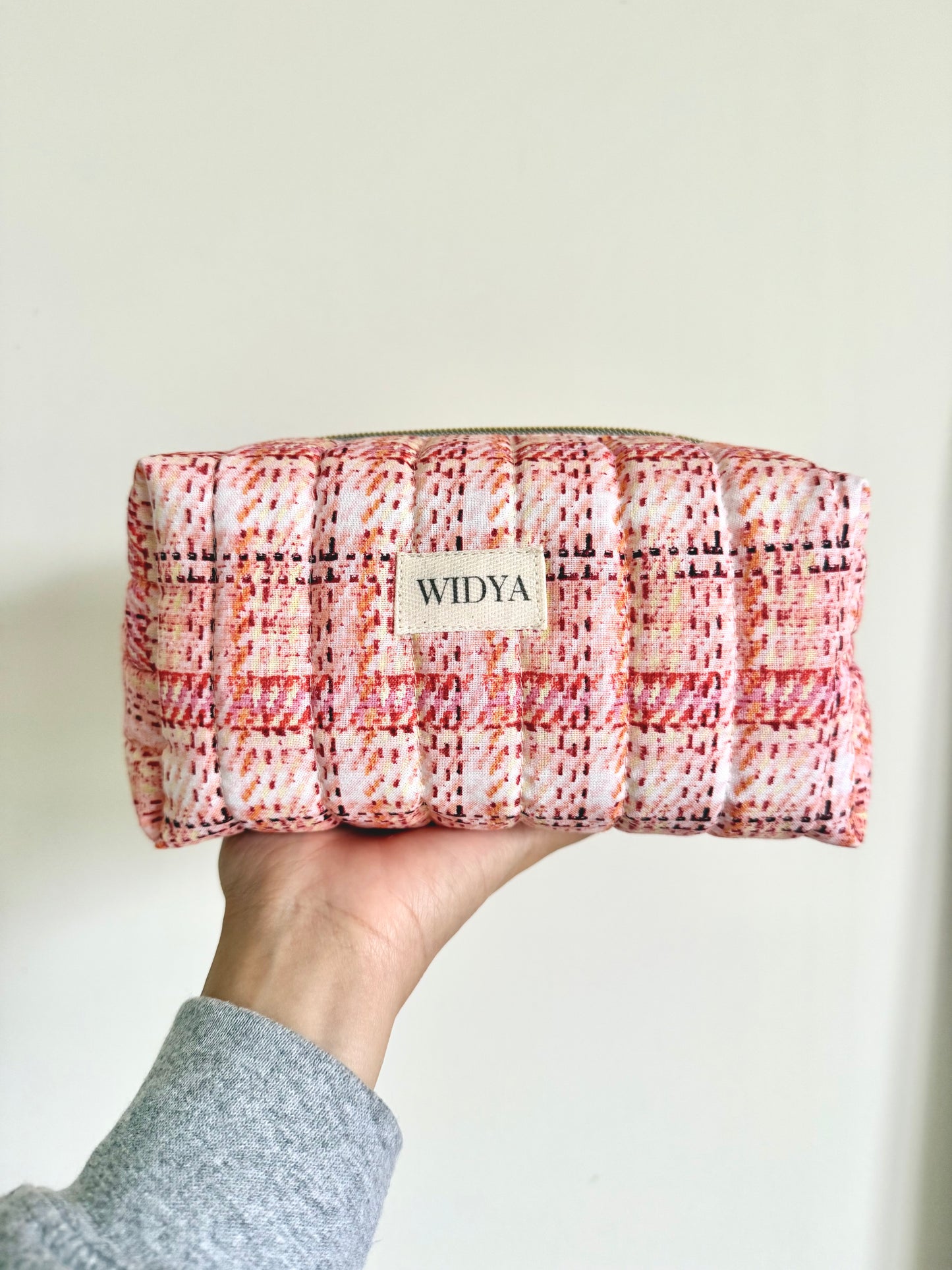 Tweed Print Makeup Bag - Orange