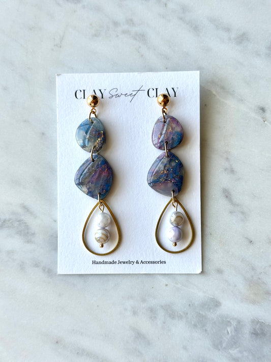 Lapis Lazuli Dangle Earrings - Pebble Shaped