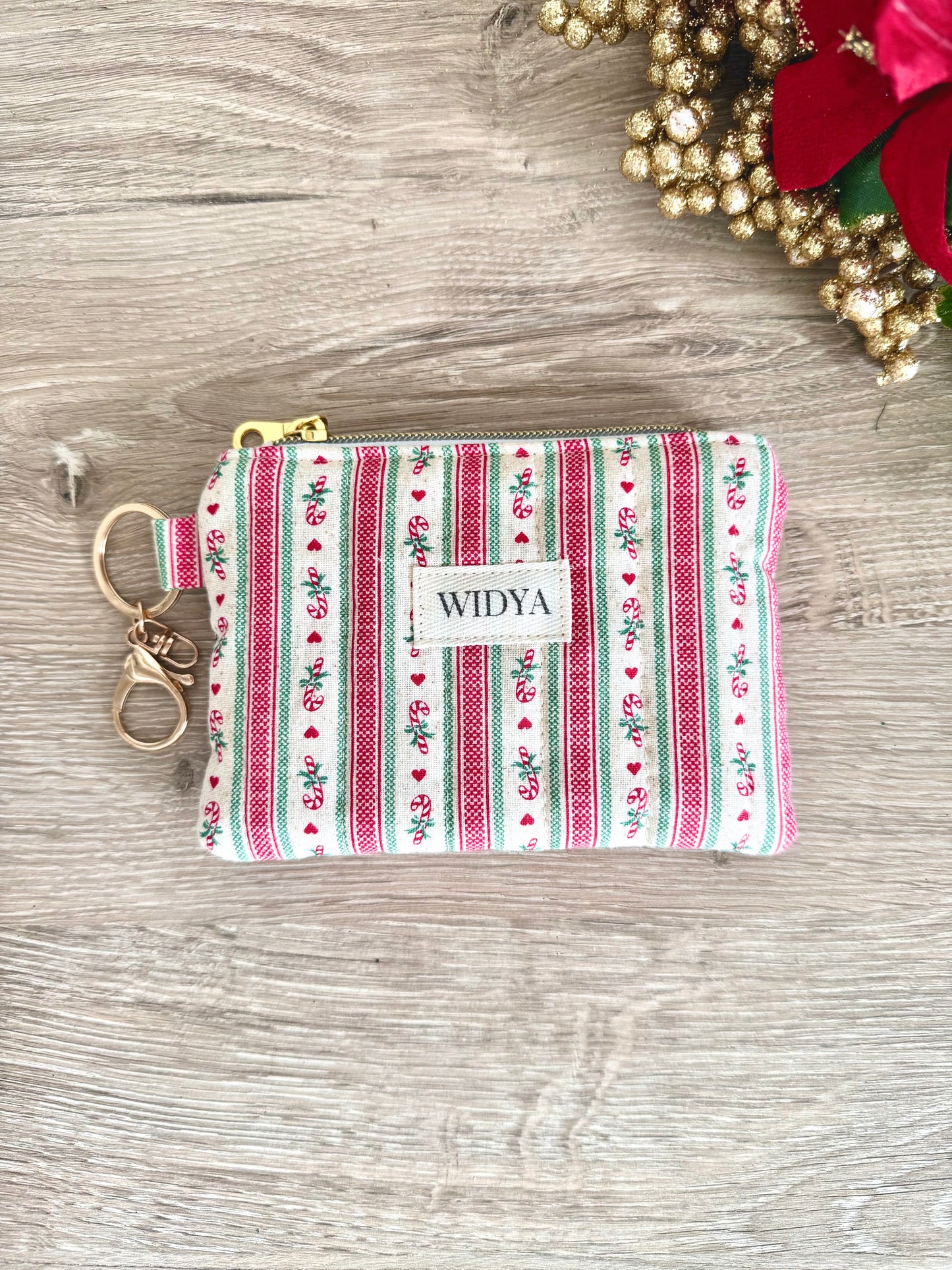 Christmas Vintage Candy Cane Keychain Wallet