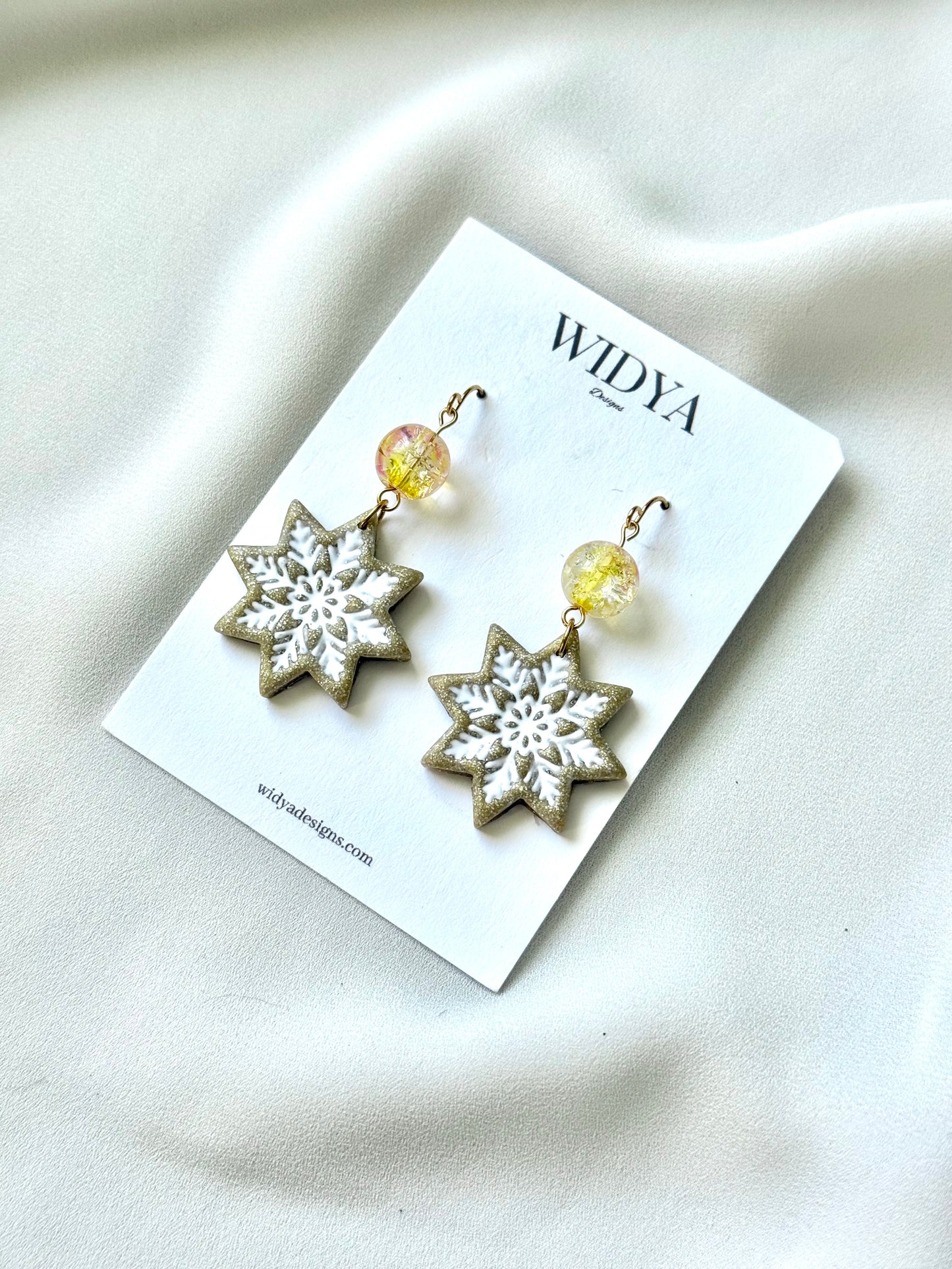 Gold Glitter Snowflake Earrings