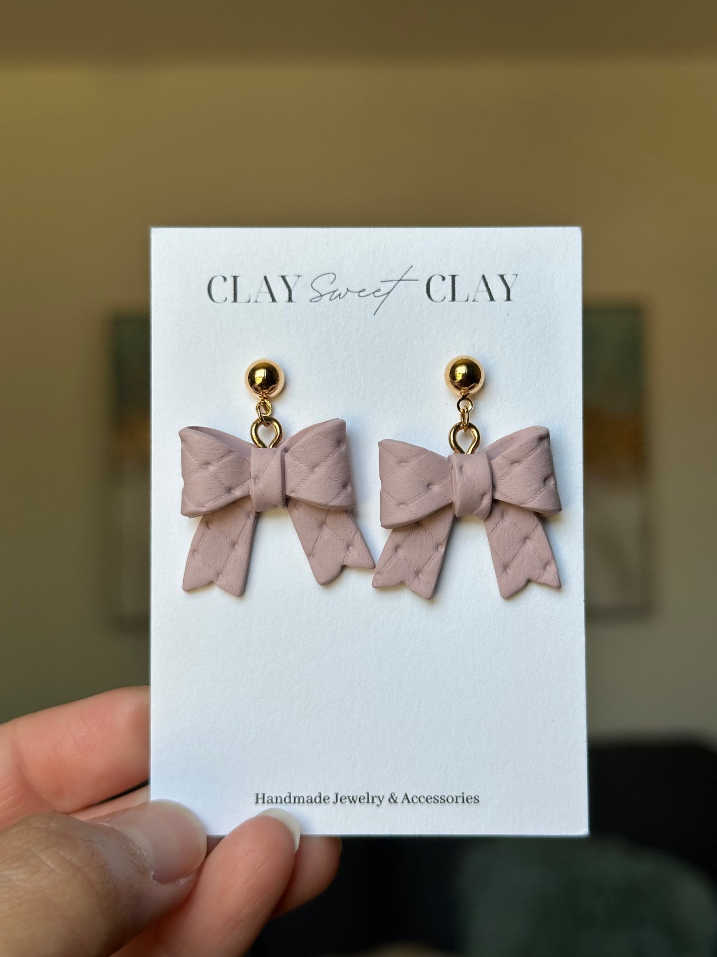 Coquette Bow Dangle Earrings - Dusty Pink