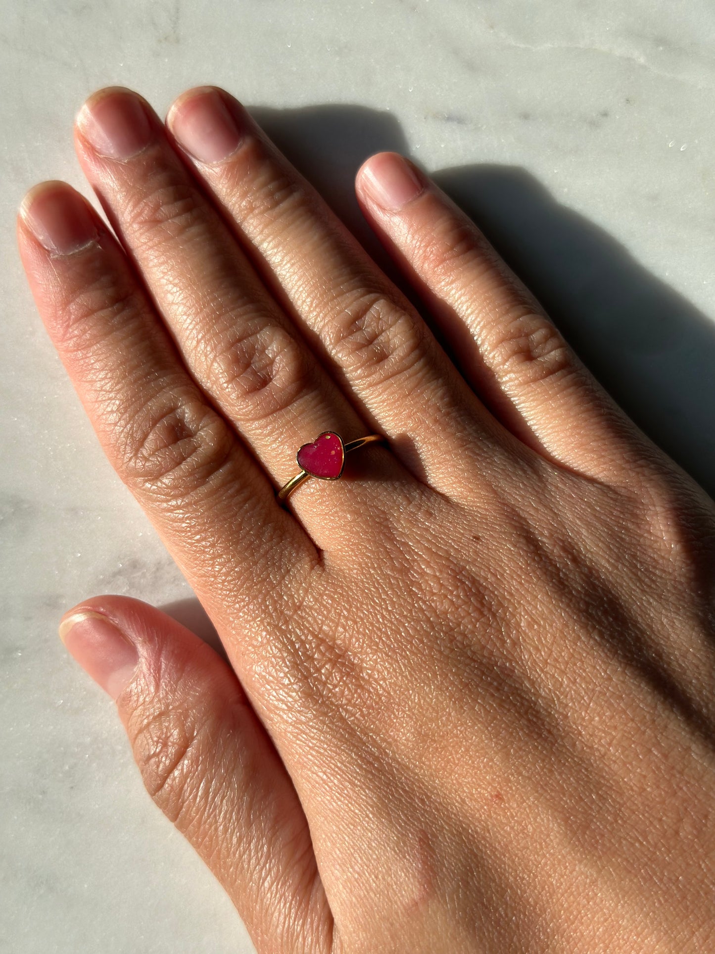 Heart Adjustable Gold Ring - Red Opal