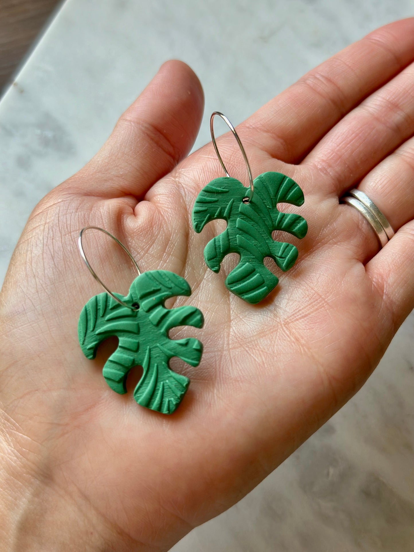 Monstera Hoop Earrings