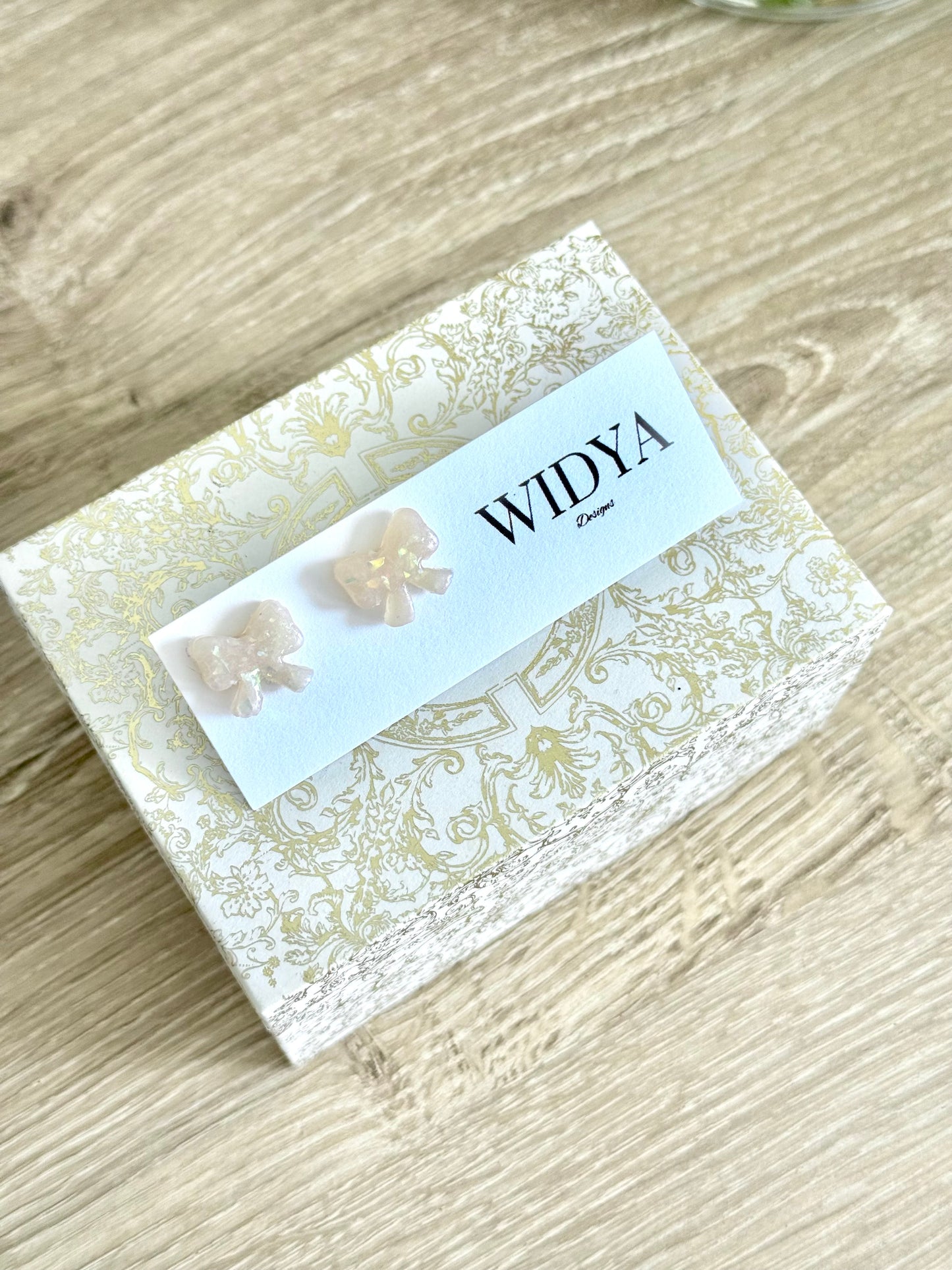 White Opal Bow - Stud Earrings