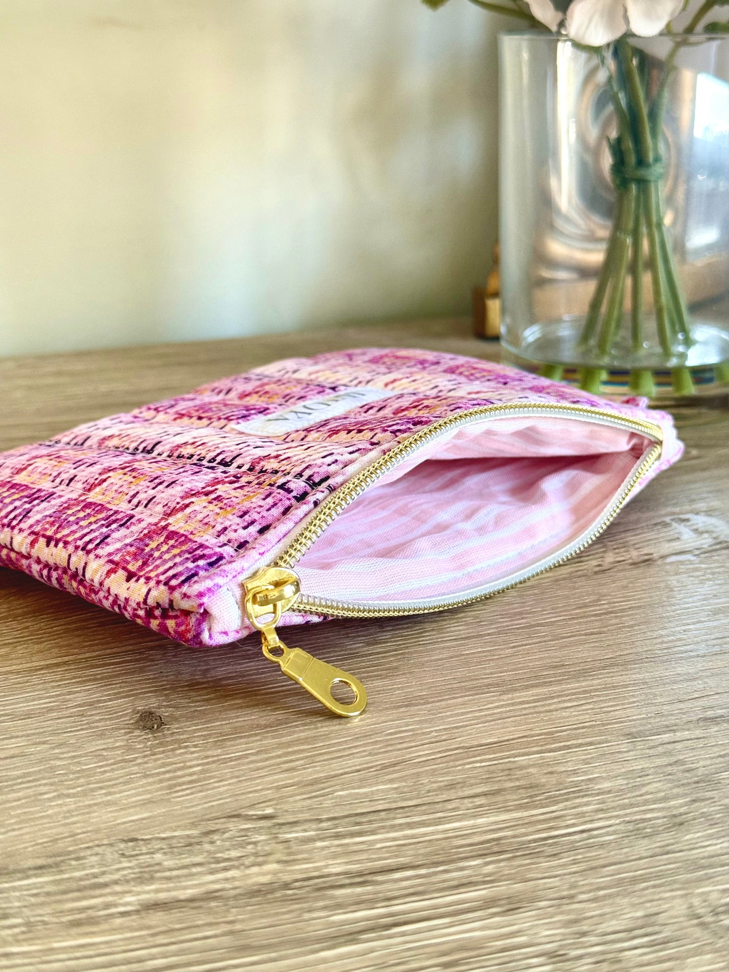 Tweed Print Small Pouch - Pink