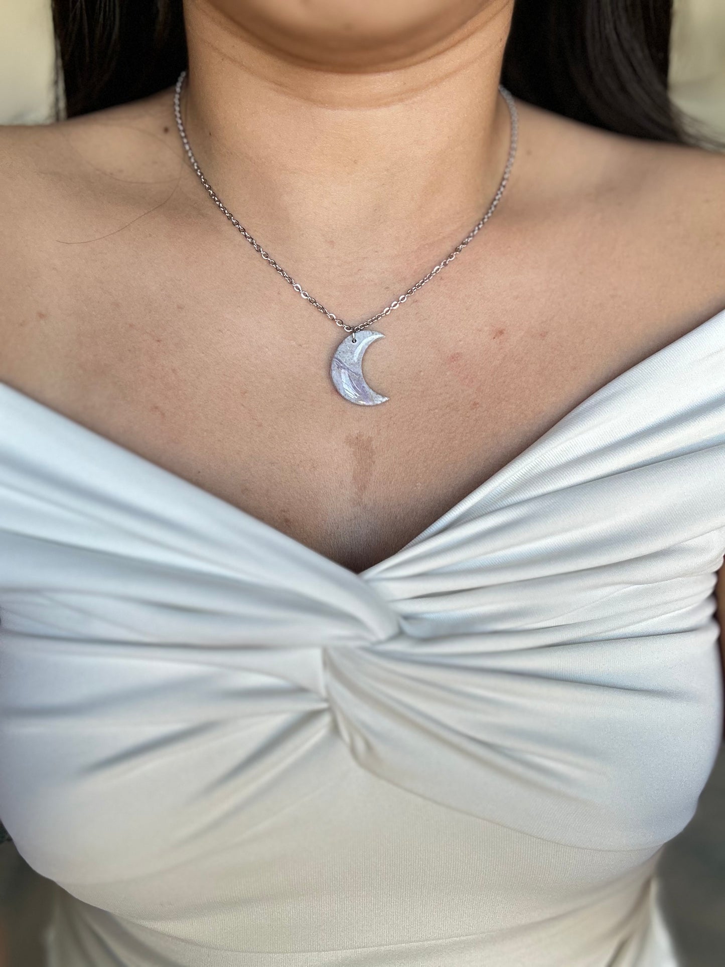 Mixed Marble Necklace - Crescent