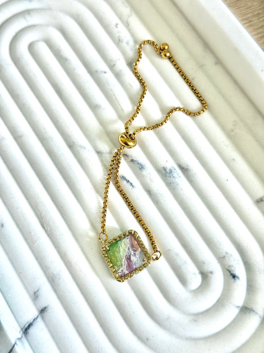 Green & Purple Agate Bracelet - Square