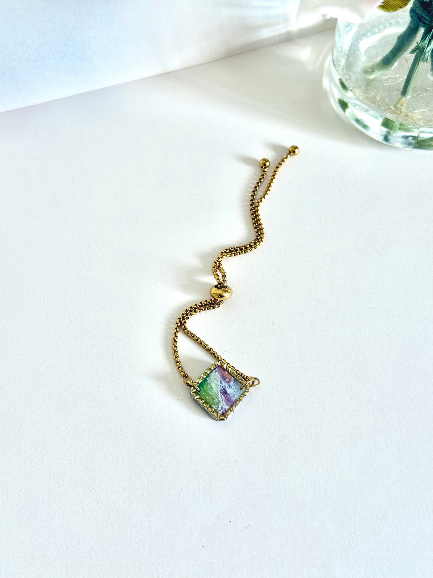 Green & Purple Agate Bracelet - Square