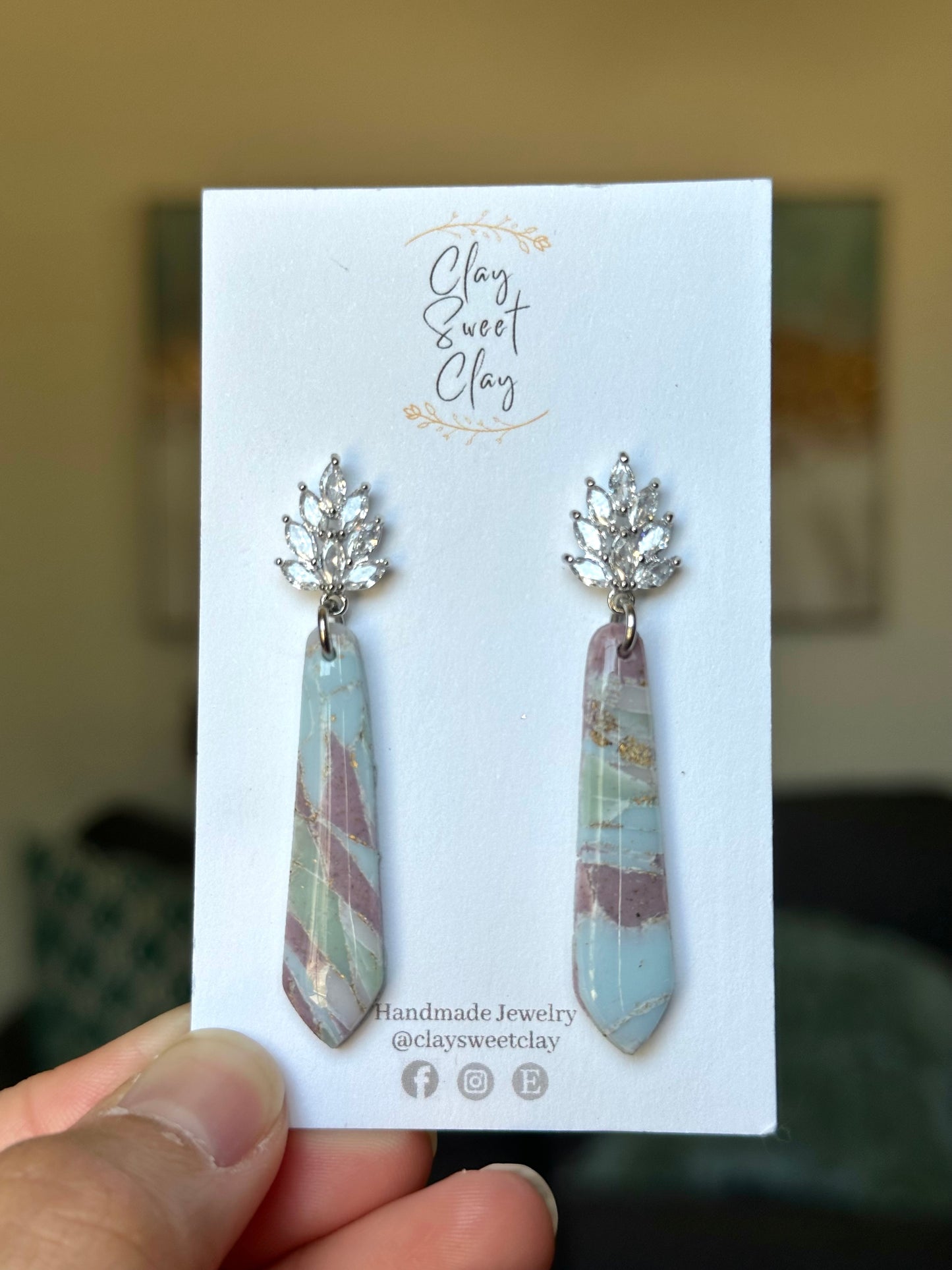 Mixed Marble Dangle Earrings - Elongated Shaped