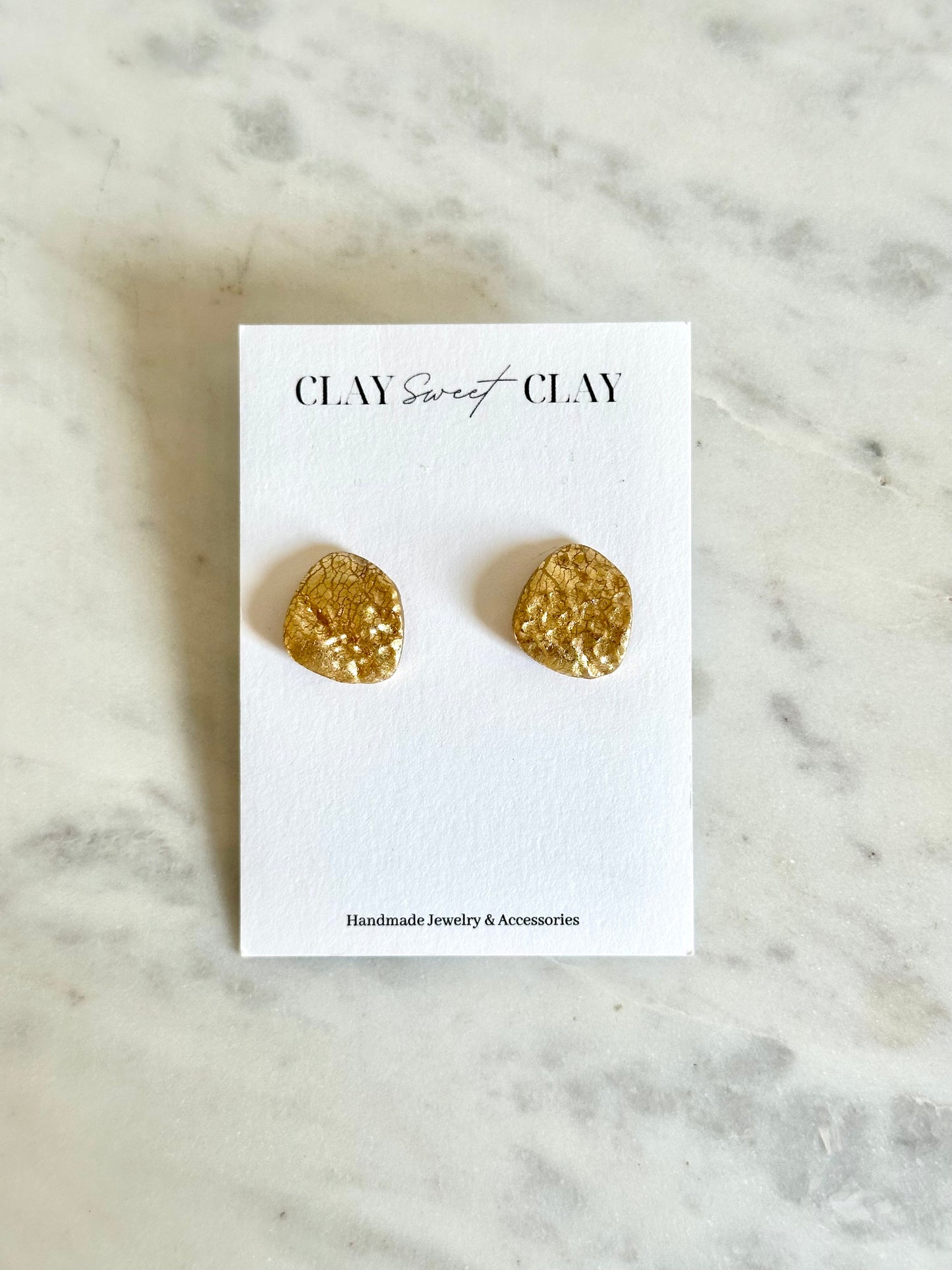 Gold Clay Stud Earrings - Rounded Triangle