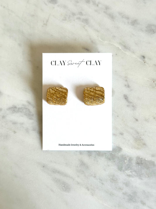 Gold Clay Stud Earrings - Square