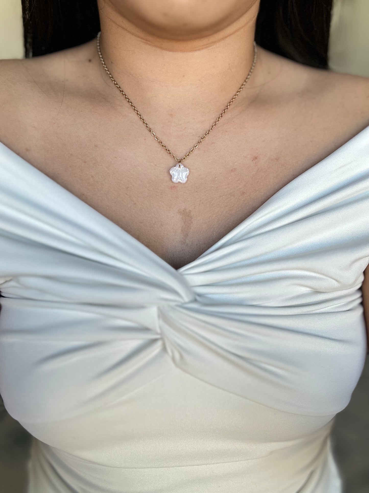 White Opal Necklace - Dainty Flower