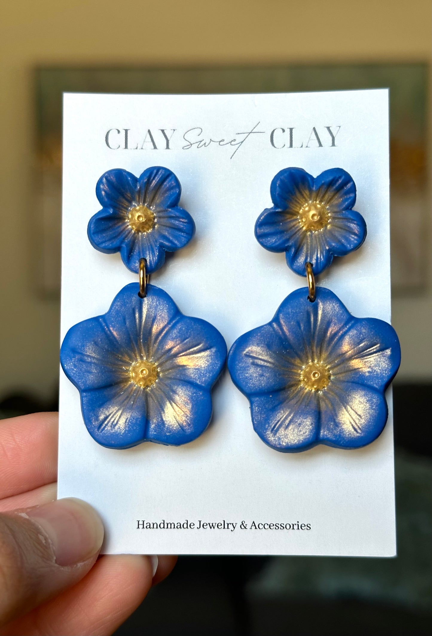 Flower Dangle Earrings - Blue