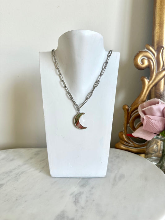 Agate Paperclip Necklace - Crescent