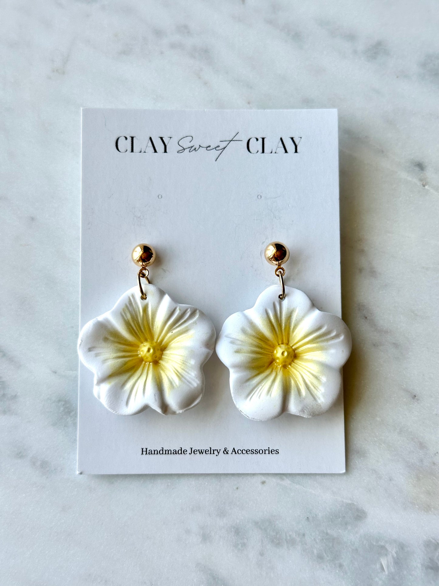 Flower Dangle Earrings - White & Yellow