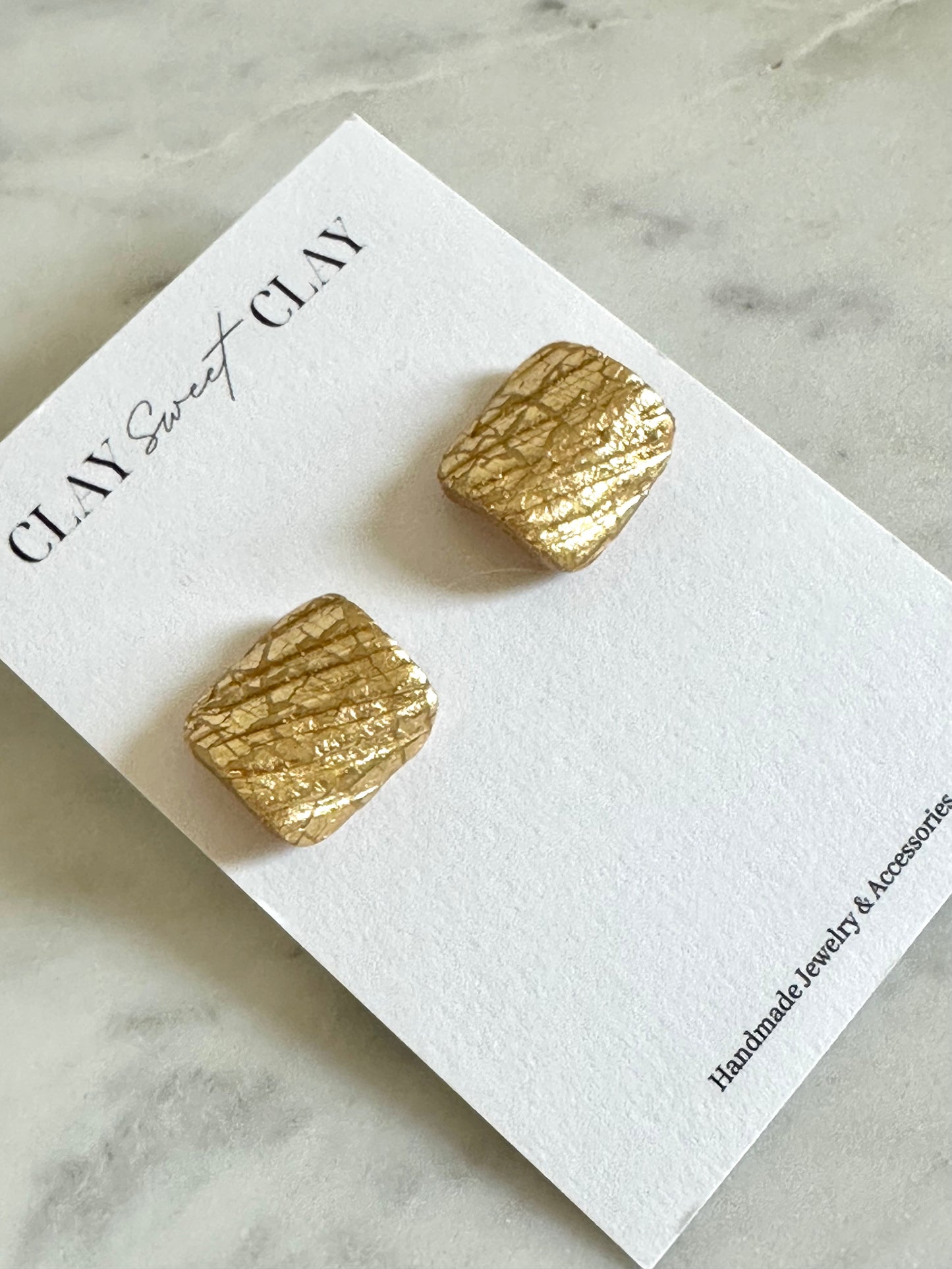 Gold Clay Stud Earrings - Square