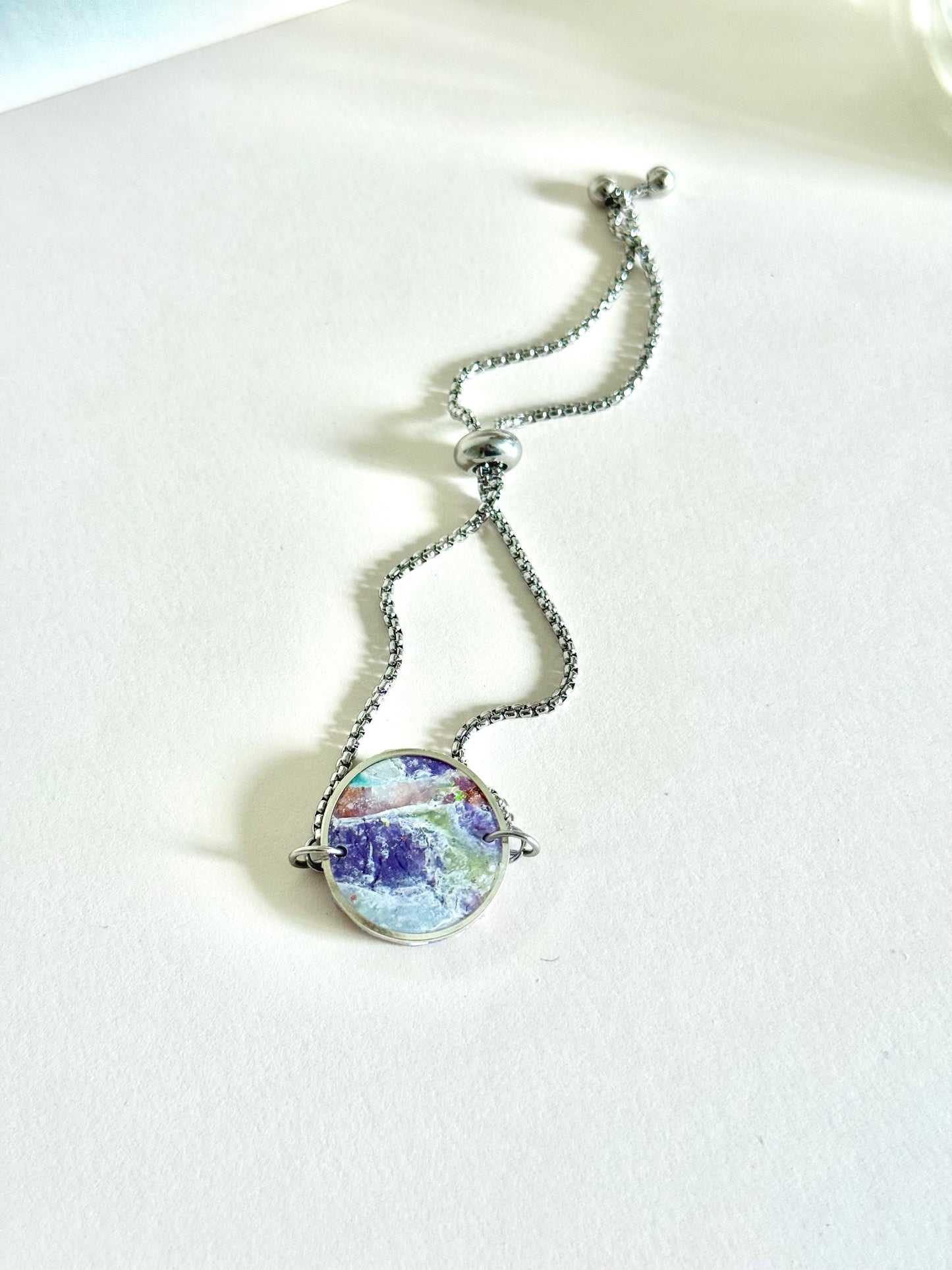 Mixed Purple Agate Bracelet - Round & Silver