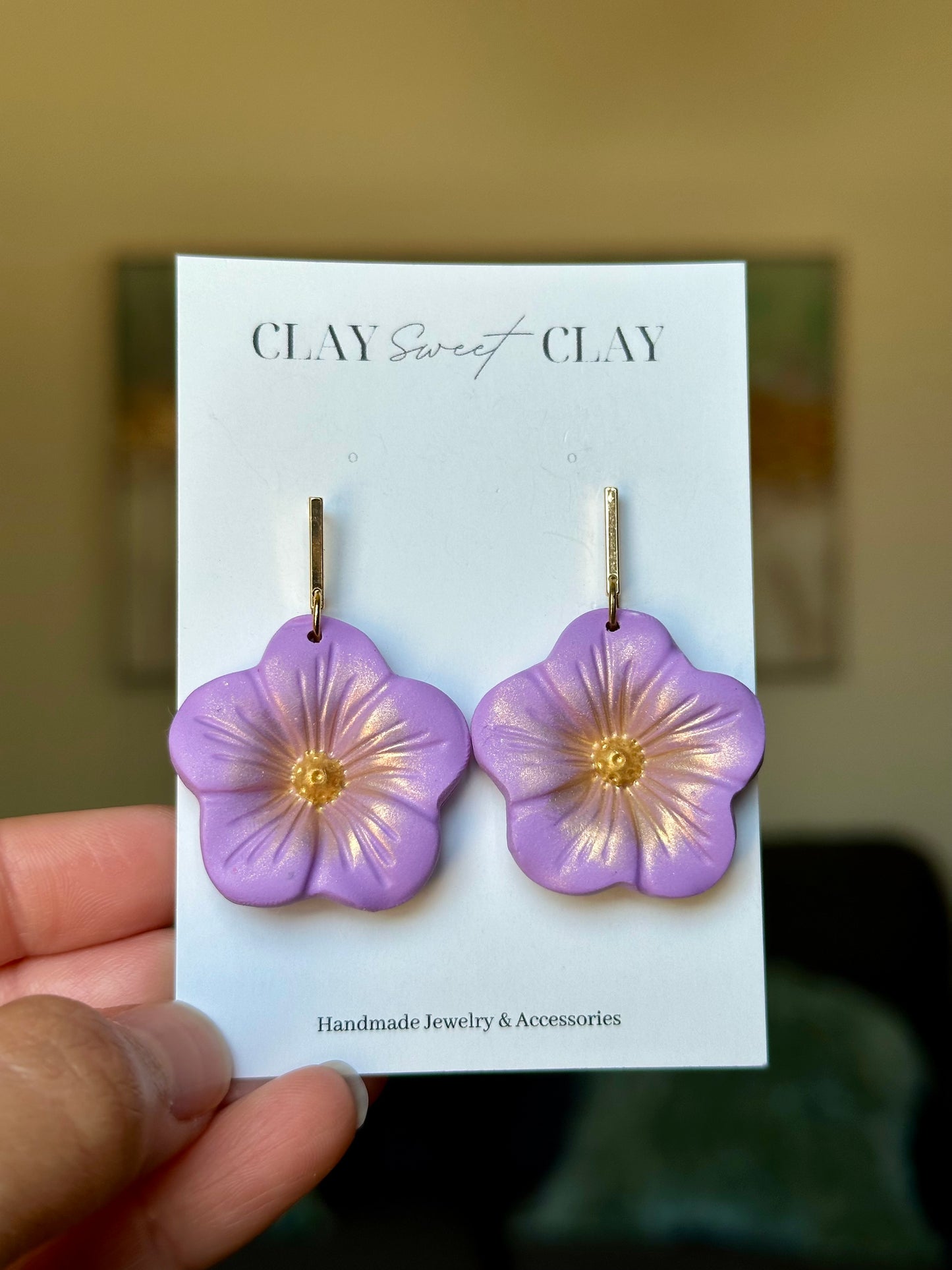 Flower Dangle Earrings - Purple