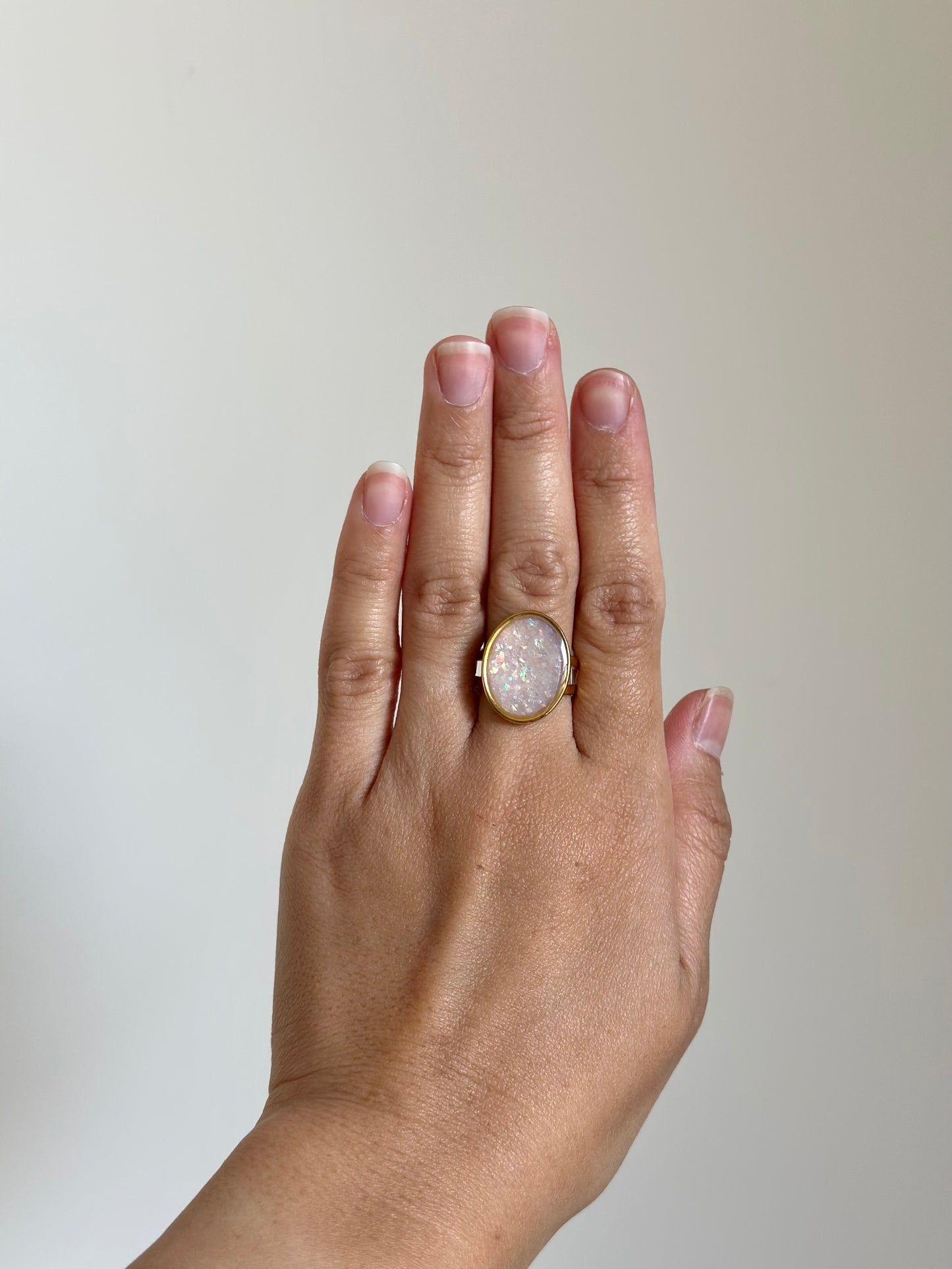 White Opal - Adjustable Gold Ring (Large)