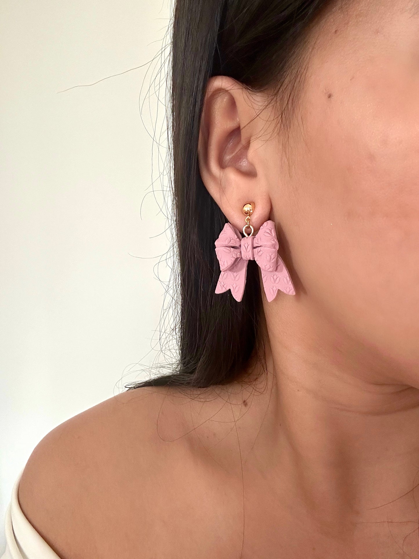 Coquette Bow Dangle Earrings - Pink