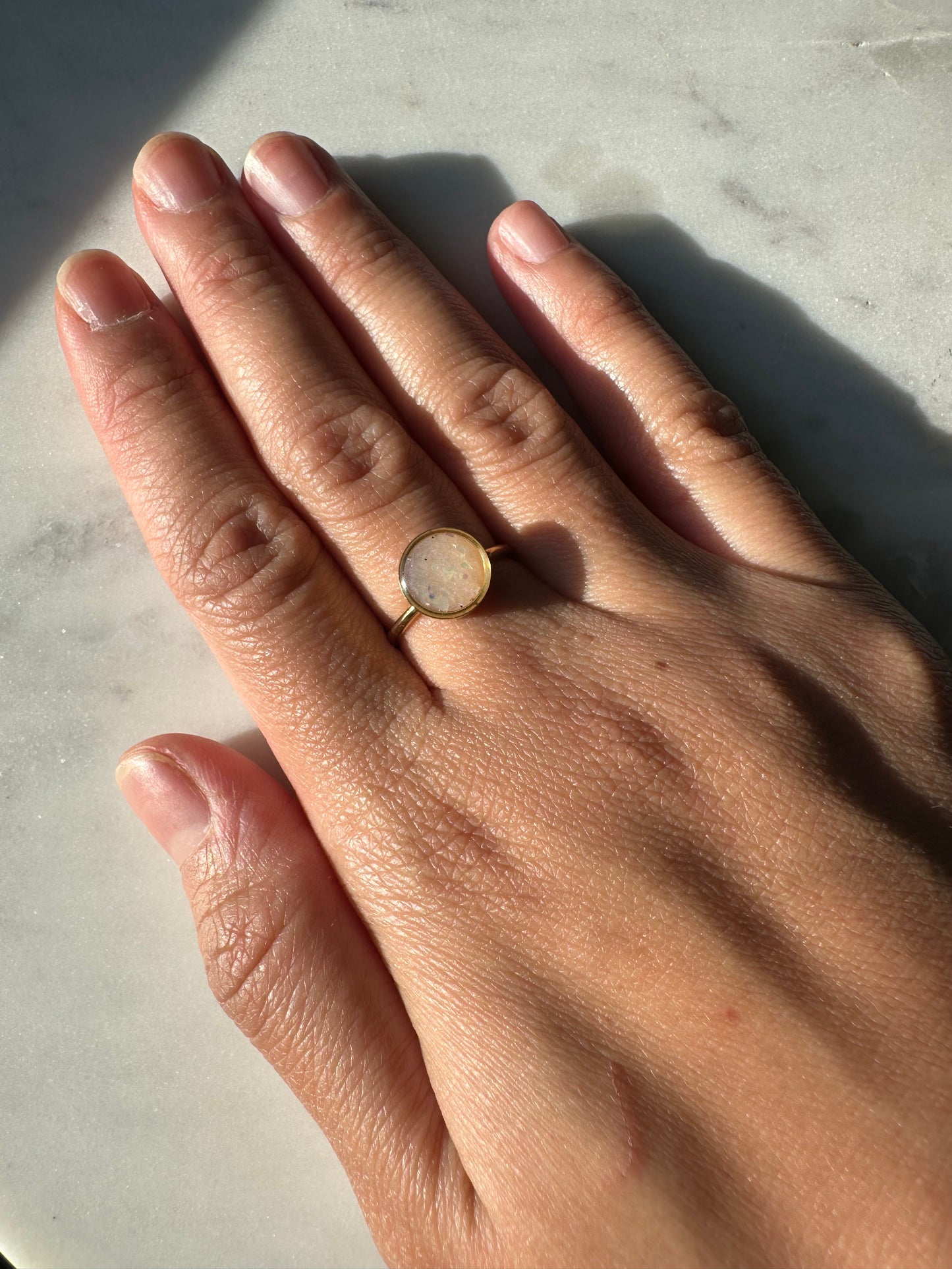 White Opal - Adjustable Gold Ring