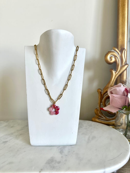 Red Jasper Paperclip Necklace - Flower