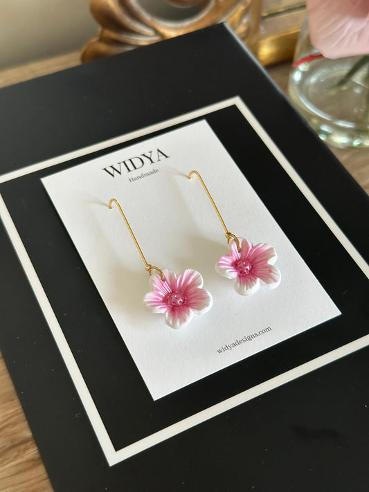 Flower Dangle Earrings - Pink