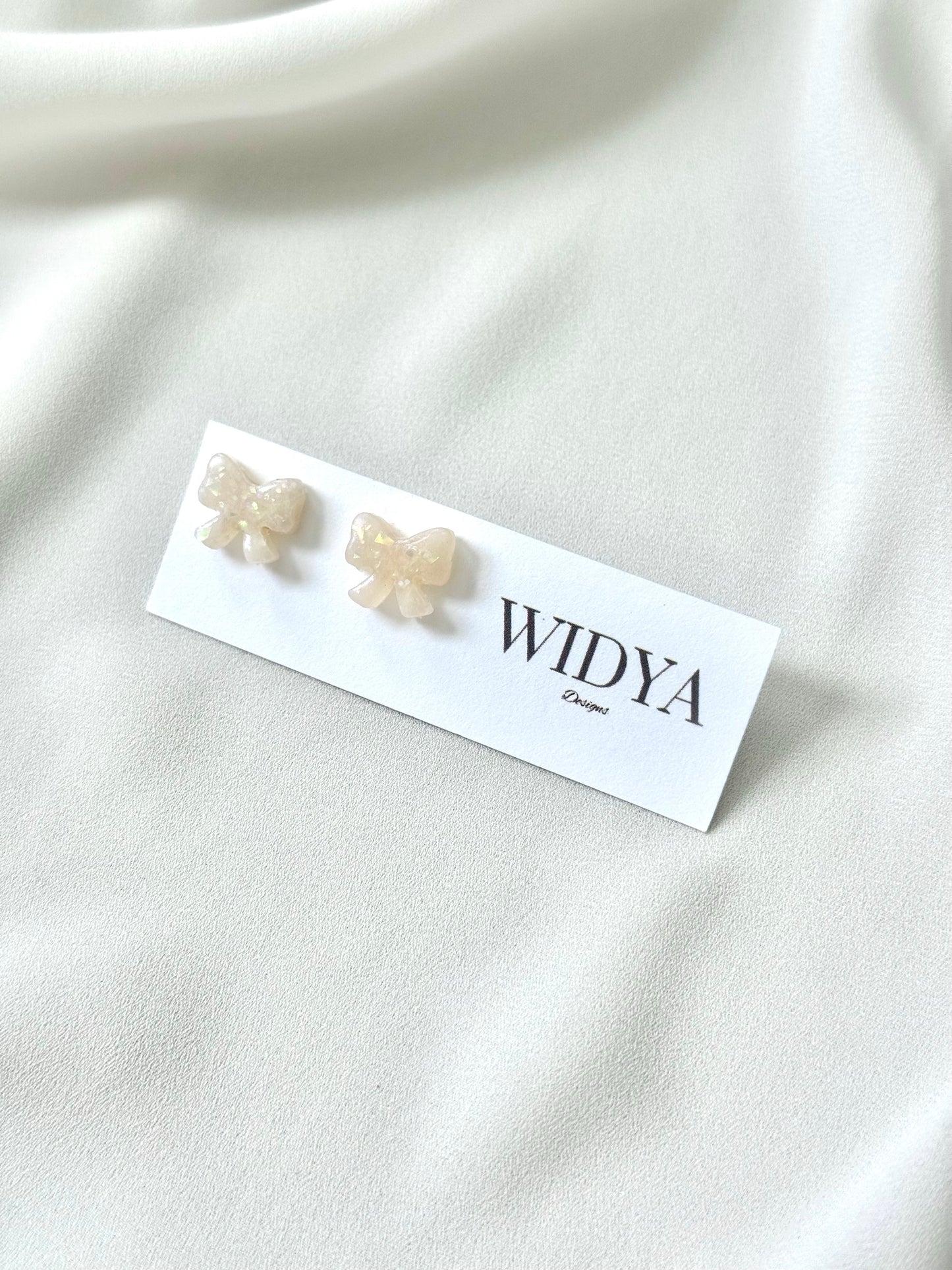 White Opal Bow - Stud Earrings