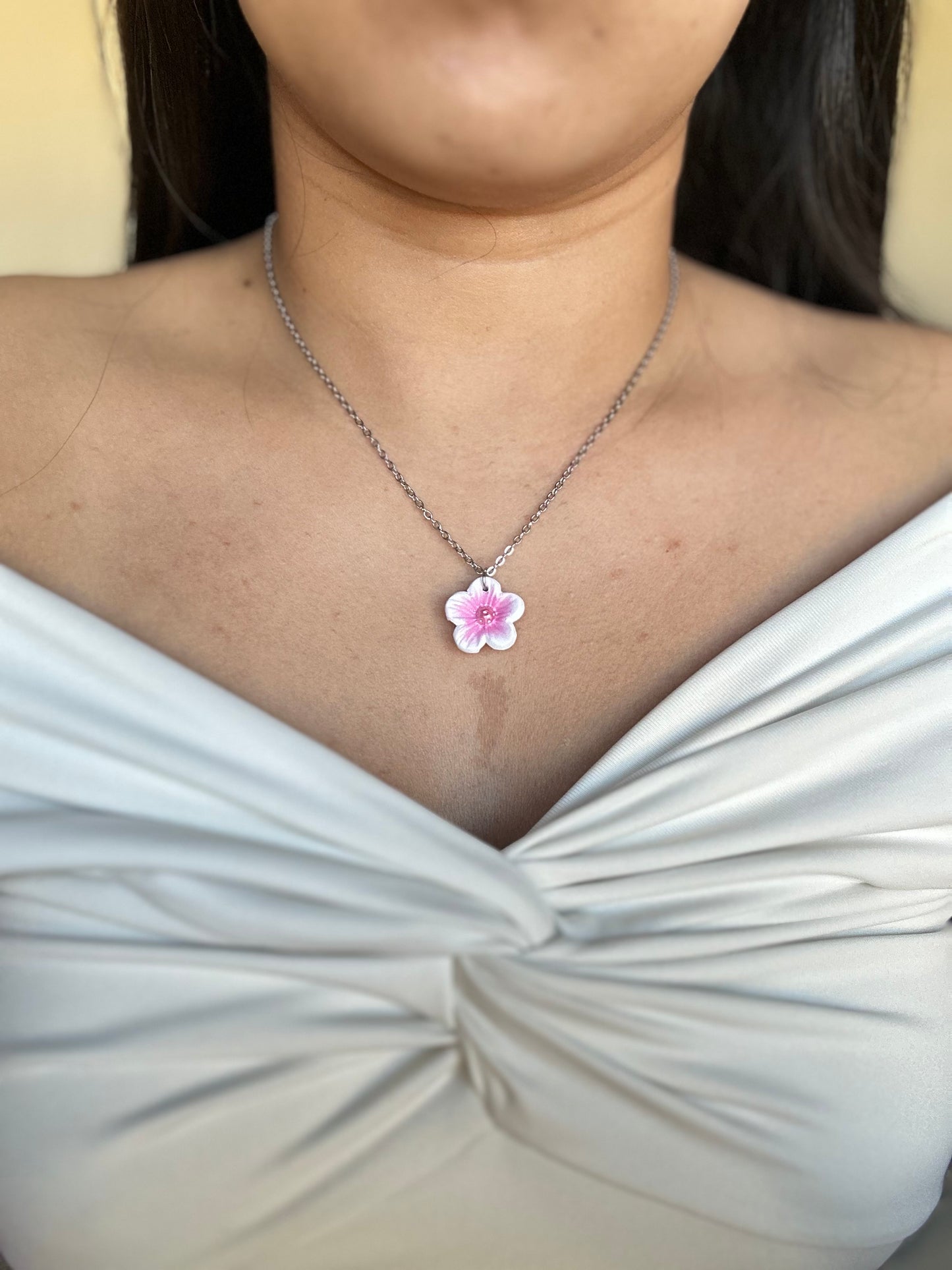 Flower Necklace - White & Pink